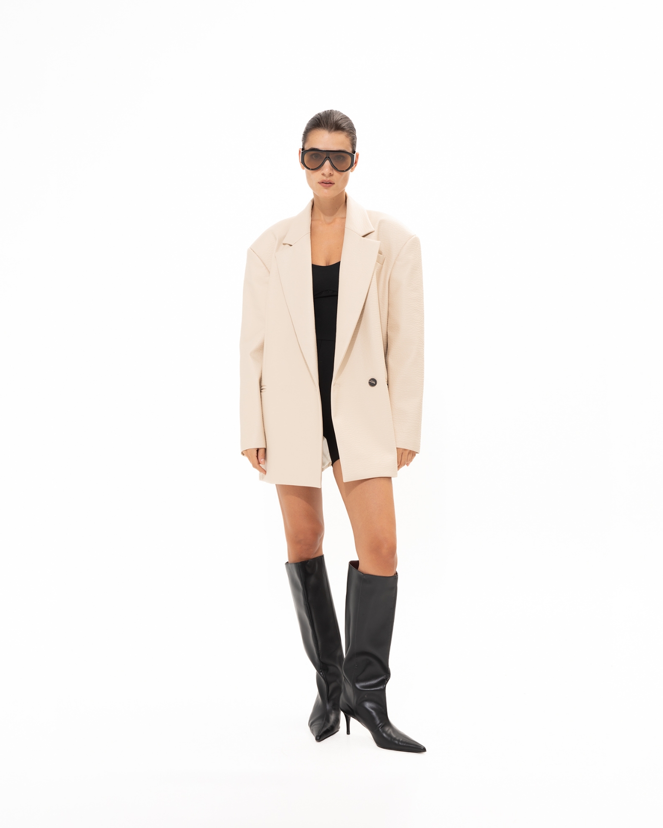 Picture of CREME FAUX LEATHER BLAZER