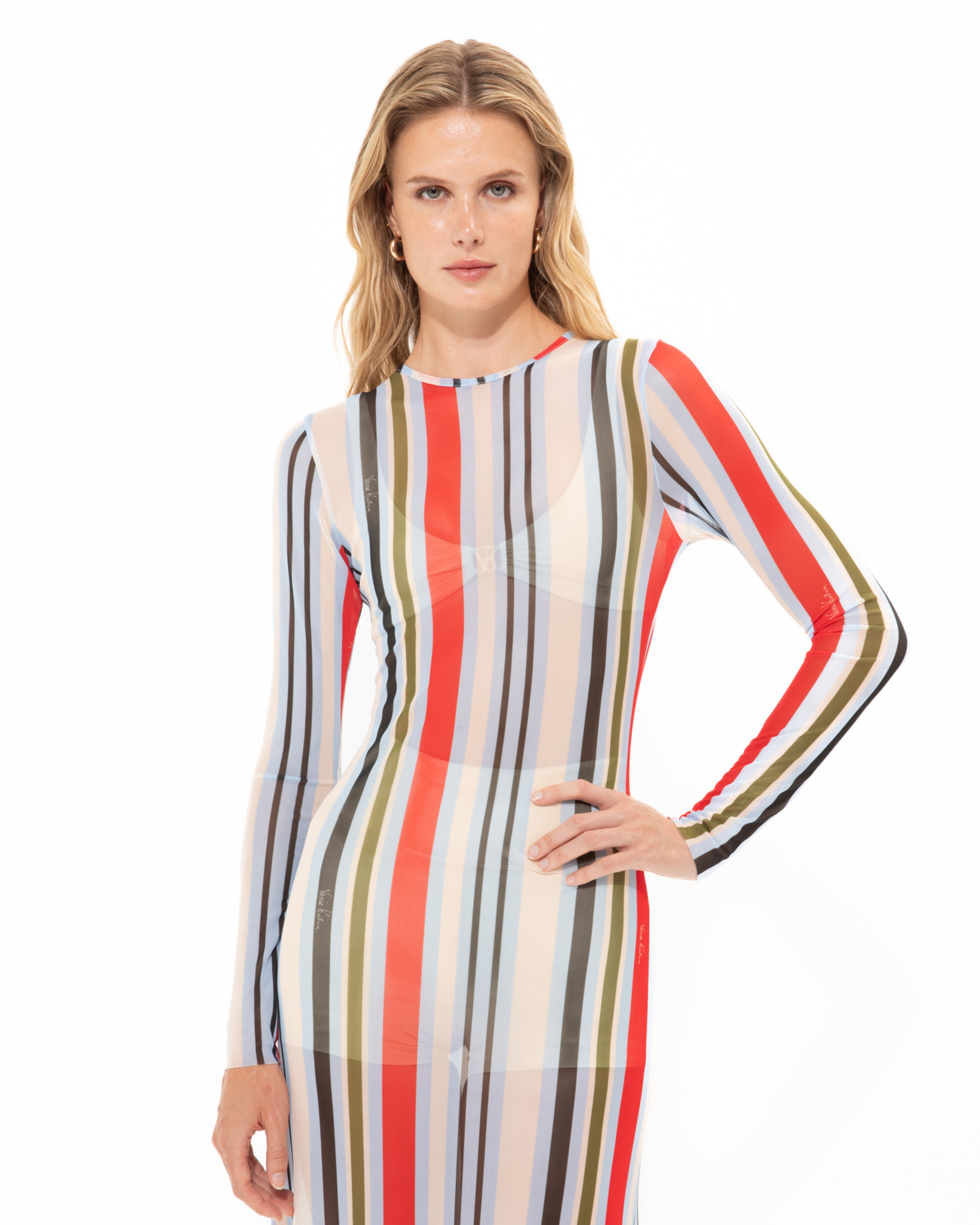 Picture of RED STRIPED MESH DRESS
