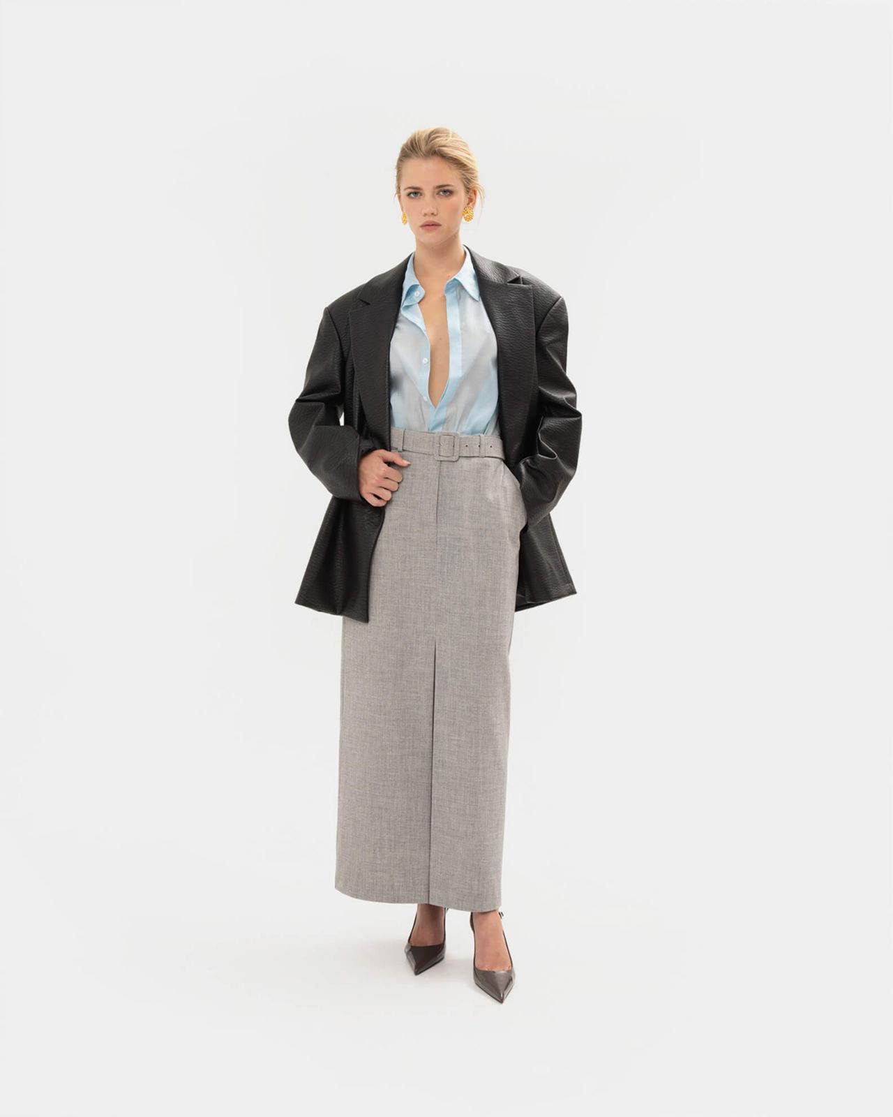 Picture of GREY STRAIGHT-LINE SKIRT