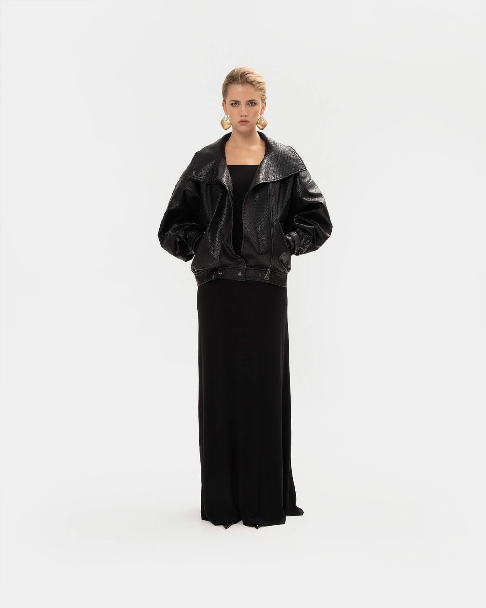 Picture of PANAMA WEAVE BLACK BOMBER JACKET