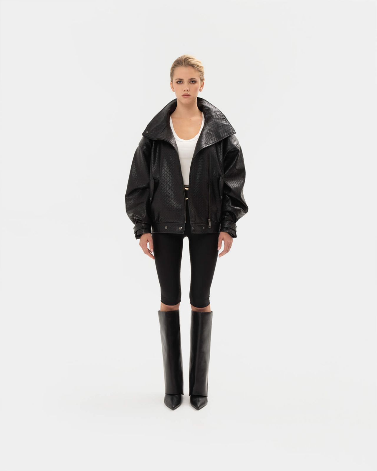 Picture of PANAMA WEAVE BLACK BOMBER JACKET