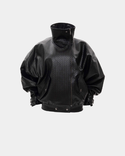 Picture of PANAMA WEAVE BLACK BOMBER JACKET