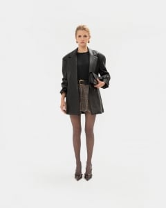 Show details for BLACK FAUX LEATHER BLAZER Picture of BLACK FAUX LEATHER BLAZER