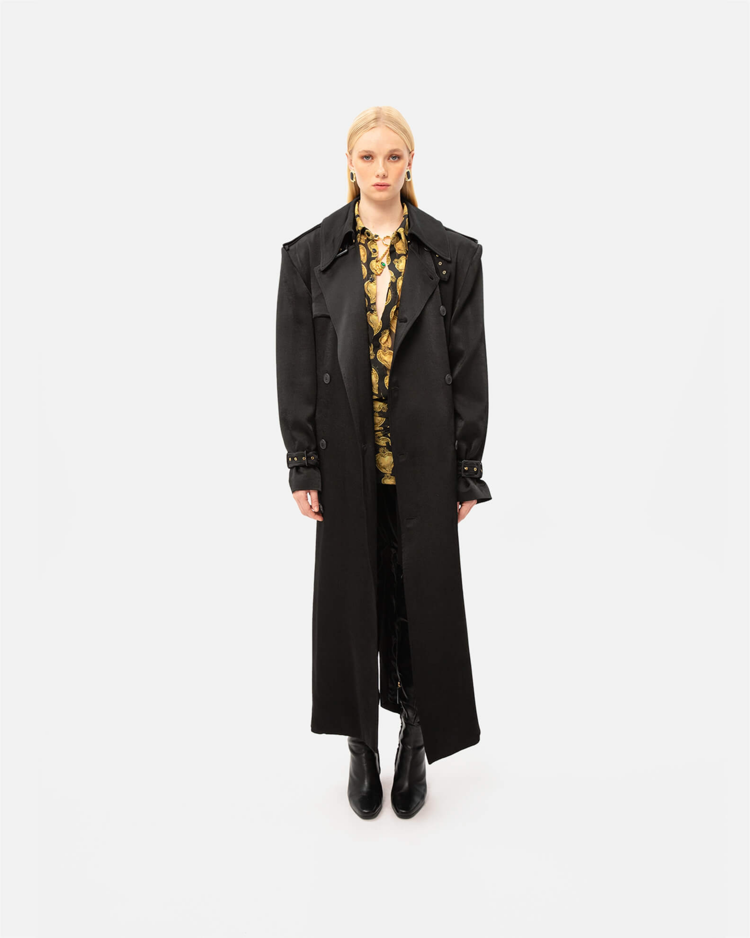 Picture of BLACK SATIN TRENCH COAT
