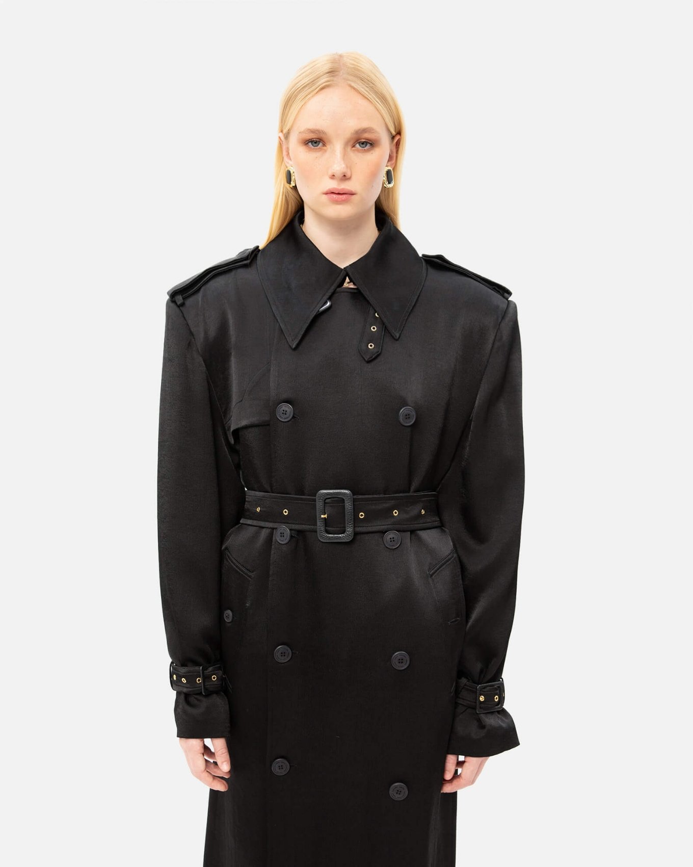Picture of BLACK SATIN TRENCH COAT