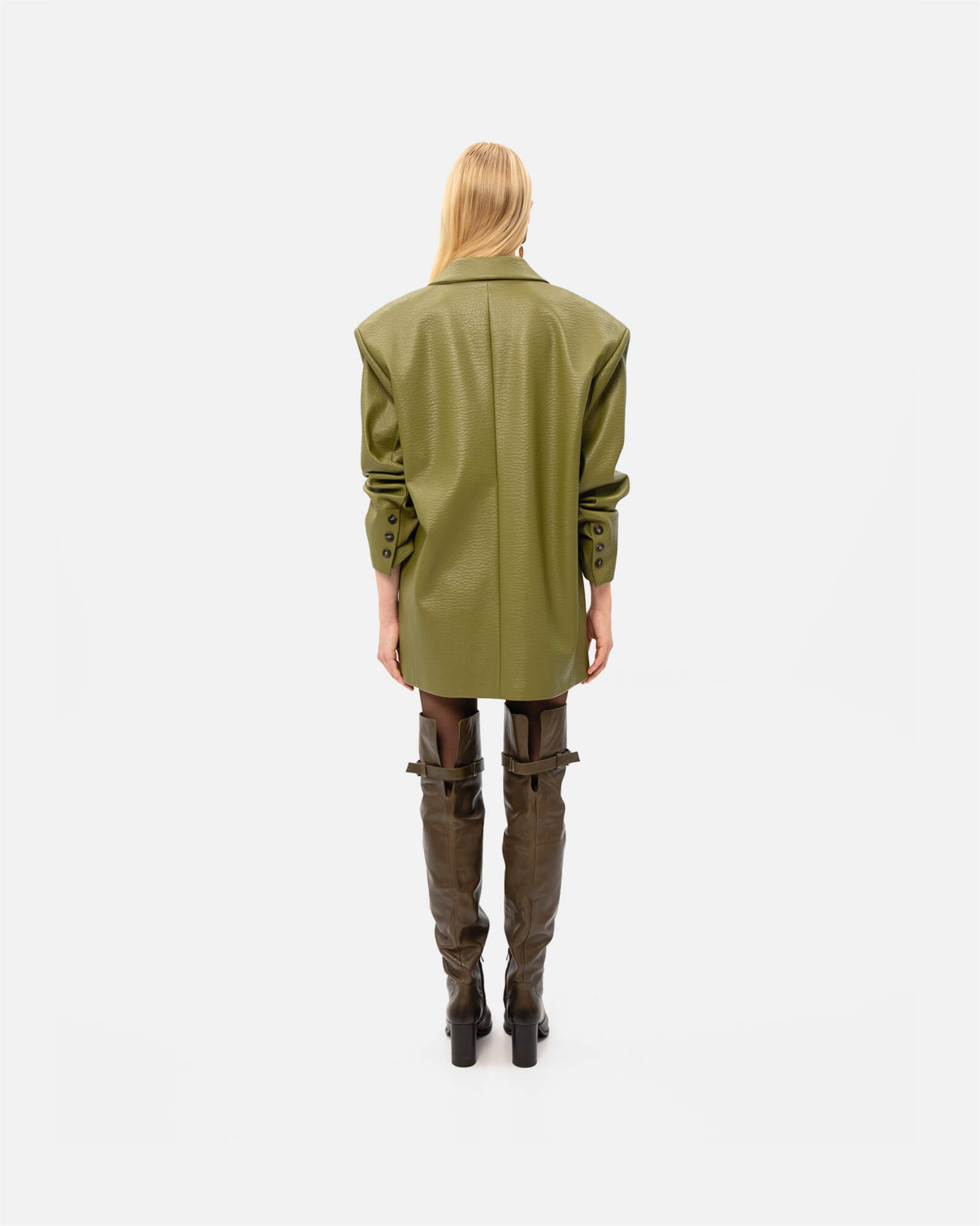 Picture of OLIVE FAUX LEATHER BLAZER