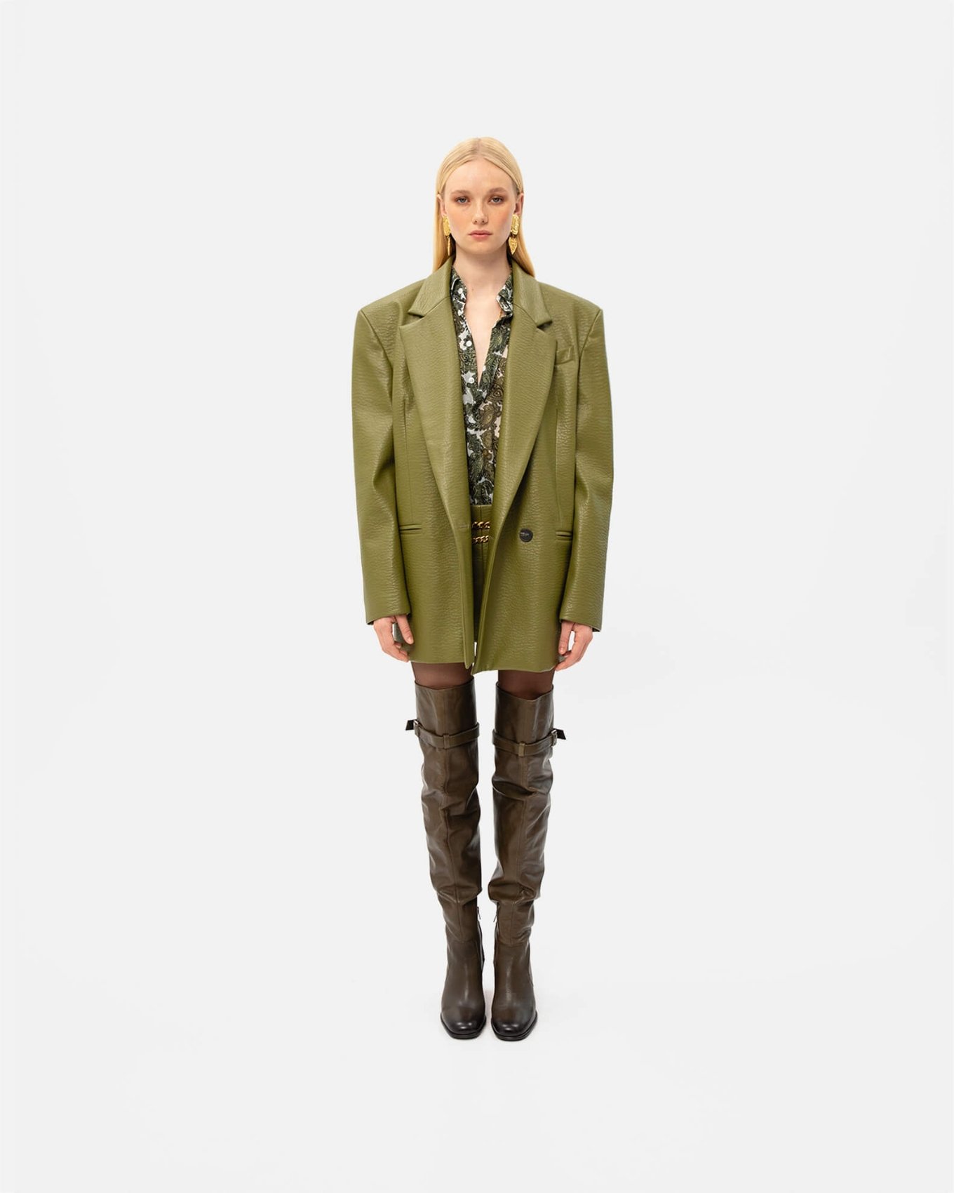 Picture of OLIVE FAUX LEATHER BLAZER
