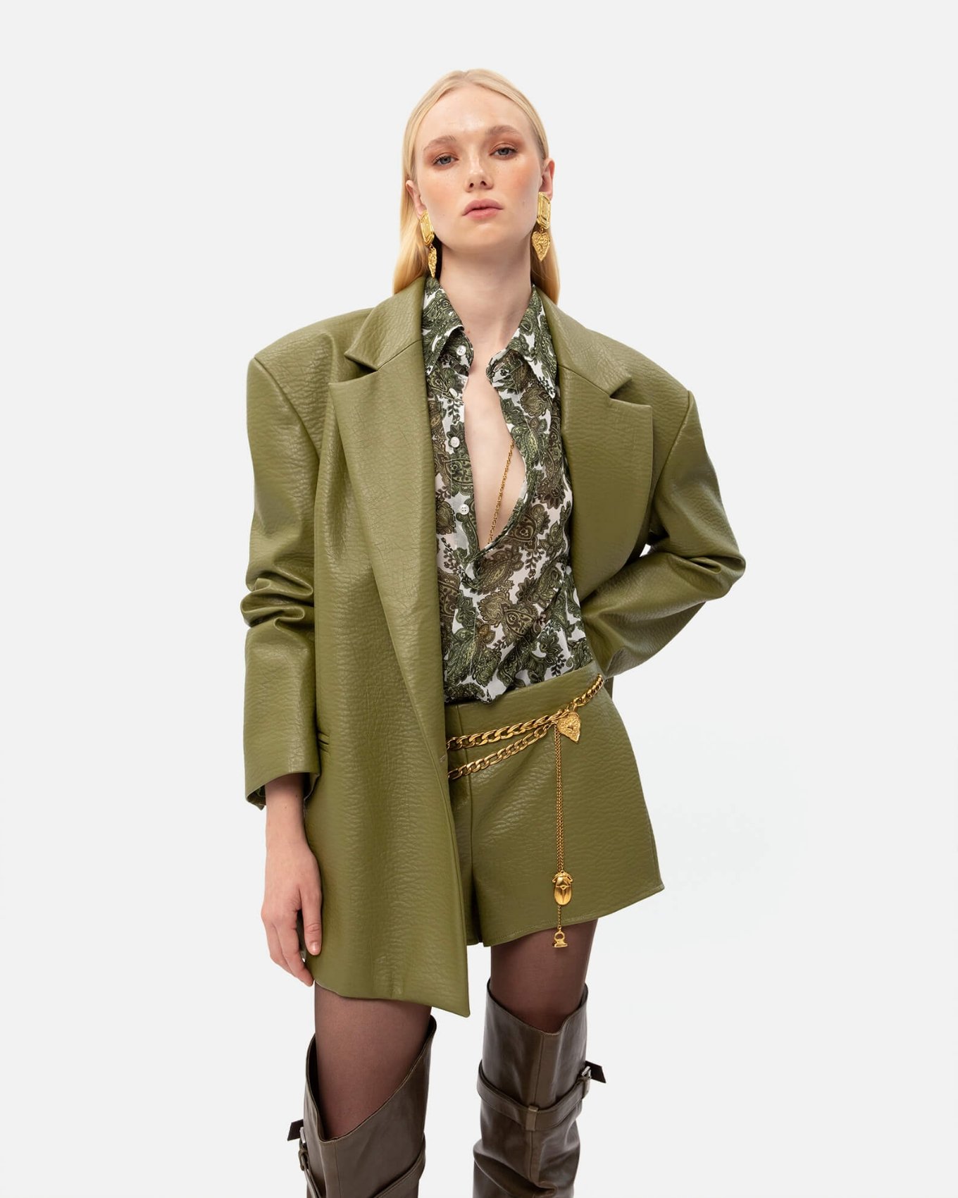Picture of OLIVE FAUX LEATHER BLAZER
