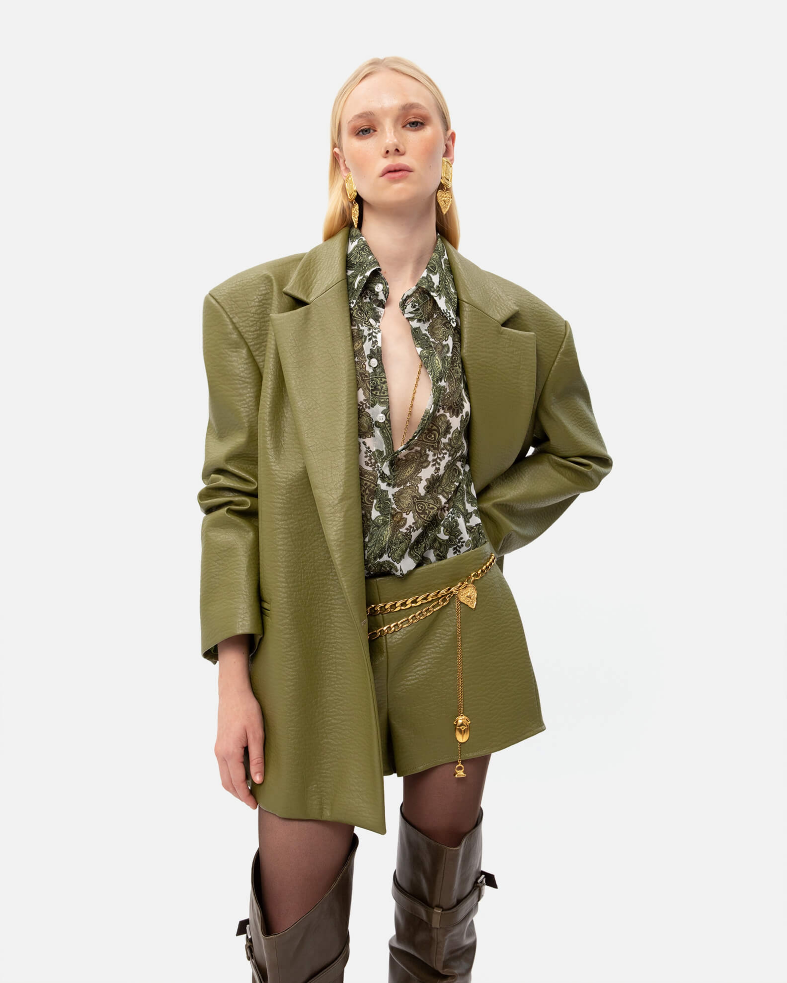 Picture of OLIVE FAUX LEATHER BLAZER