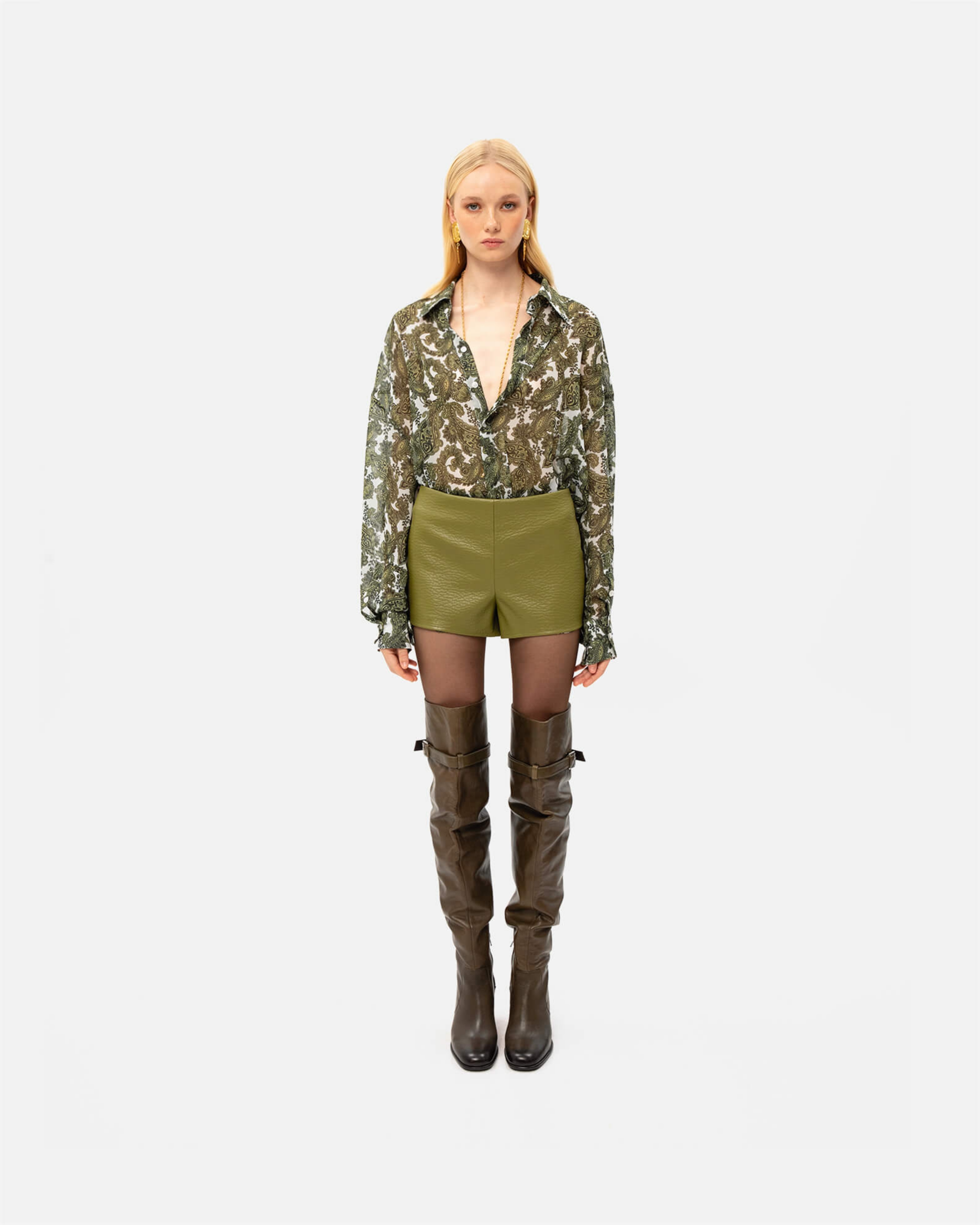 Picture of OLIVE FAUX LEATHER SHORTS