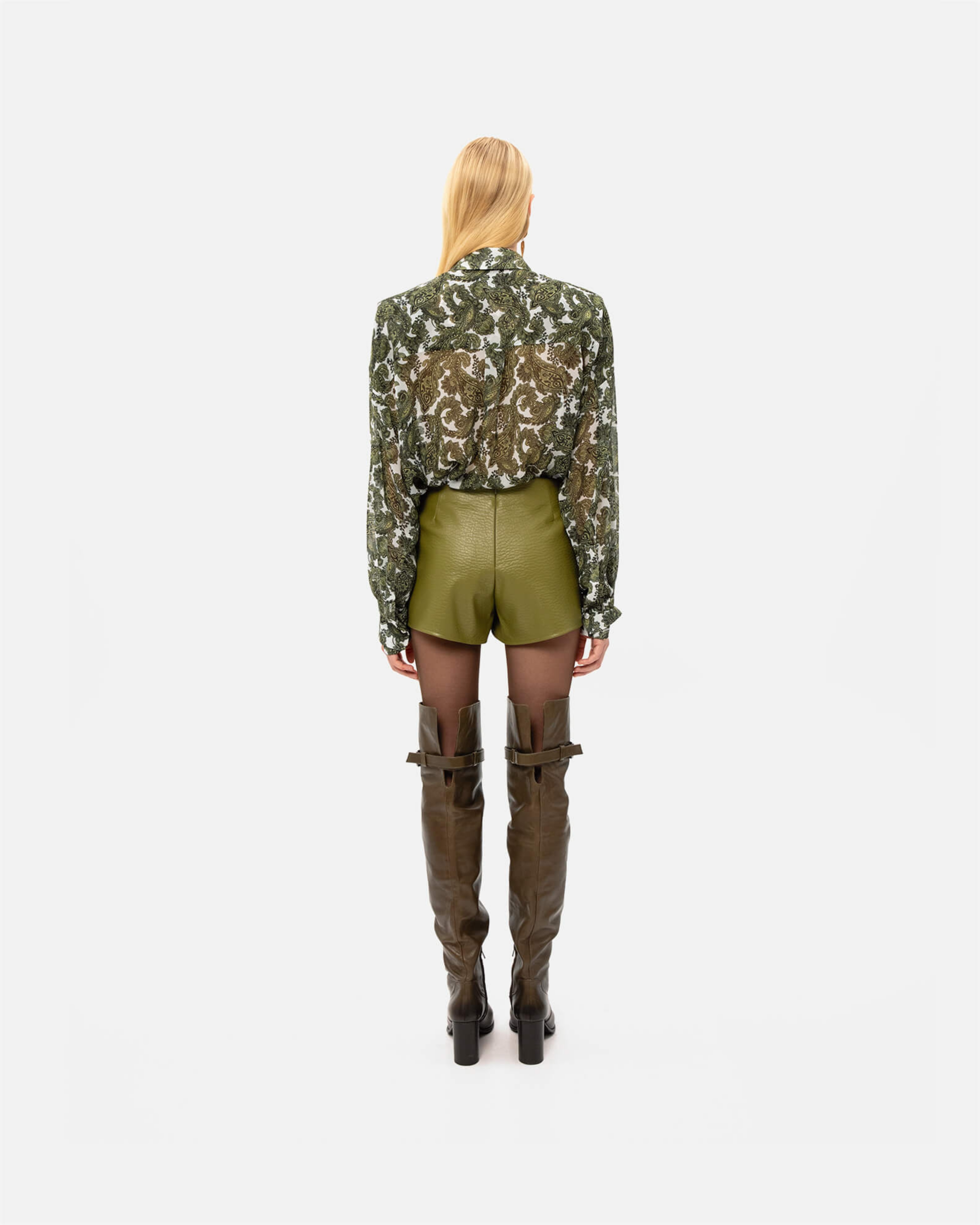 Picture of OLIVE FAUX LEATHER SHORTS