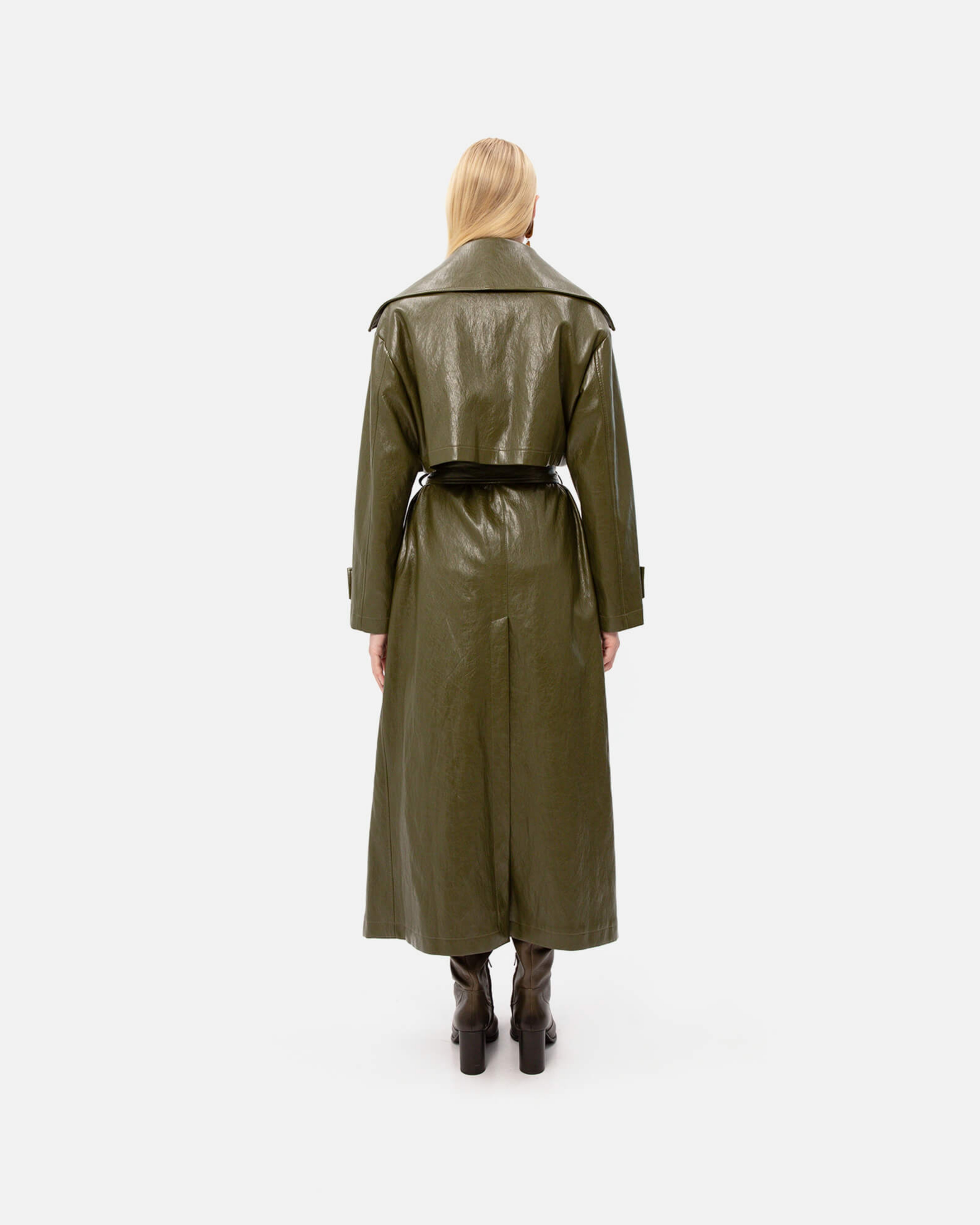 Picture of KHAKI FAUX LEATHER TRENCH COAT