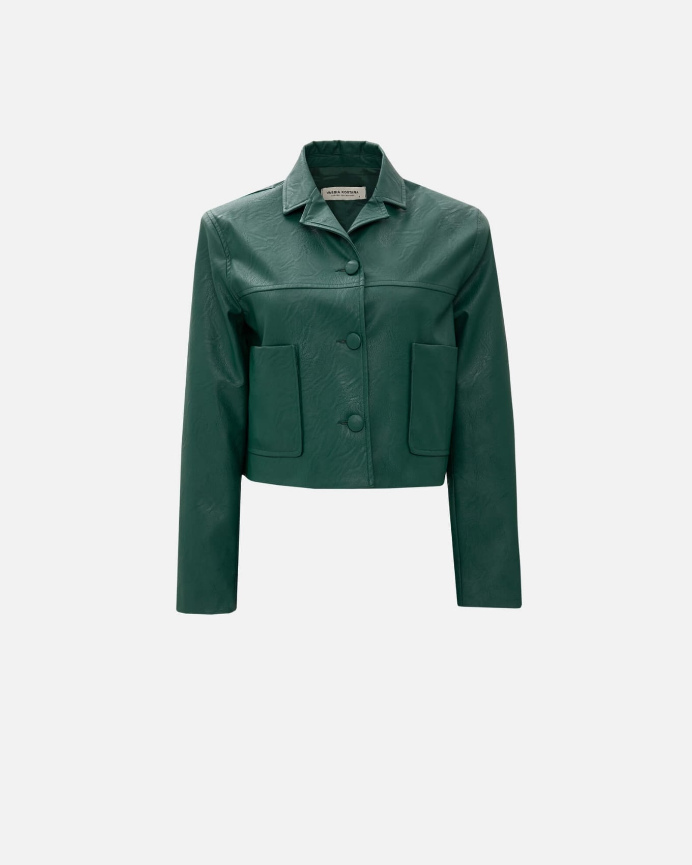 Picture of ALPINE GREEN FAUX LEATHER CROP JACKET