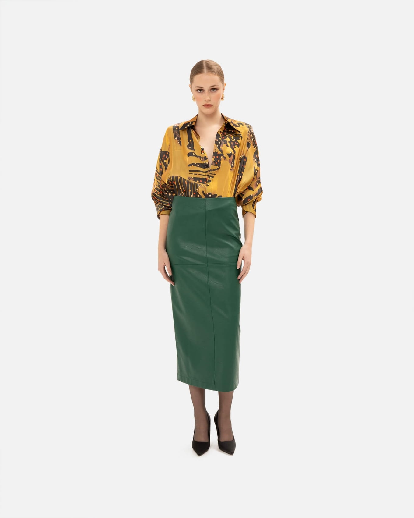 Picture of ALPINE GREEN FAUX LEATHER SKIRT
