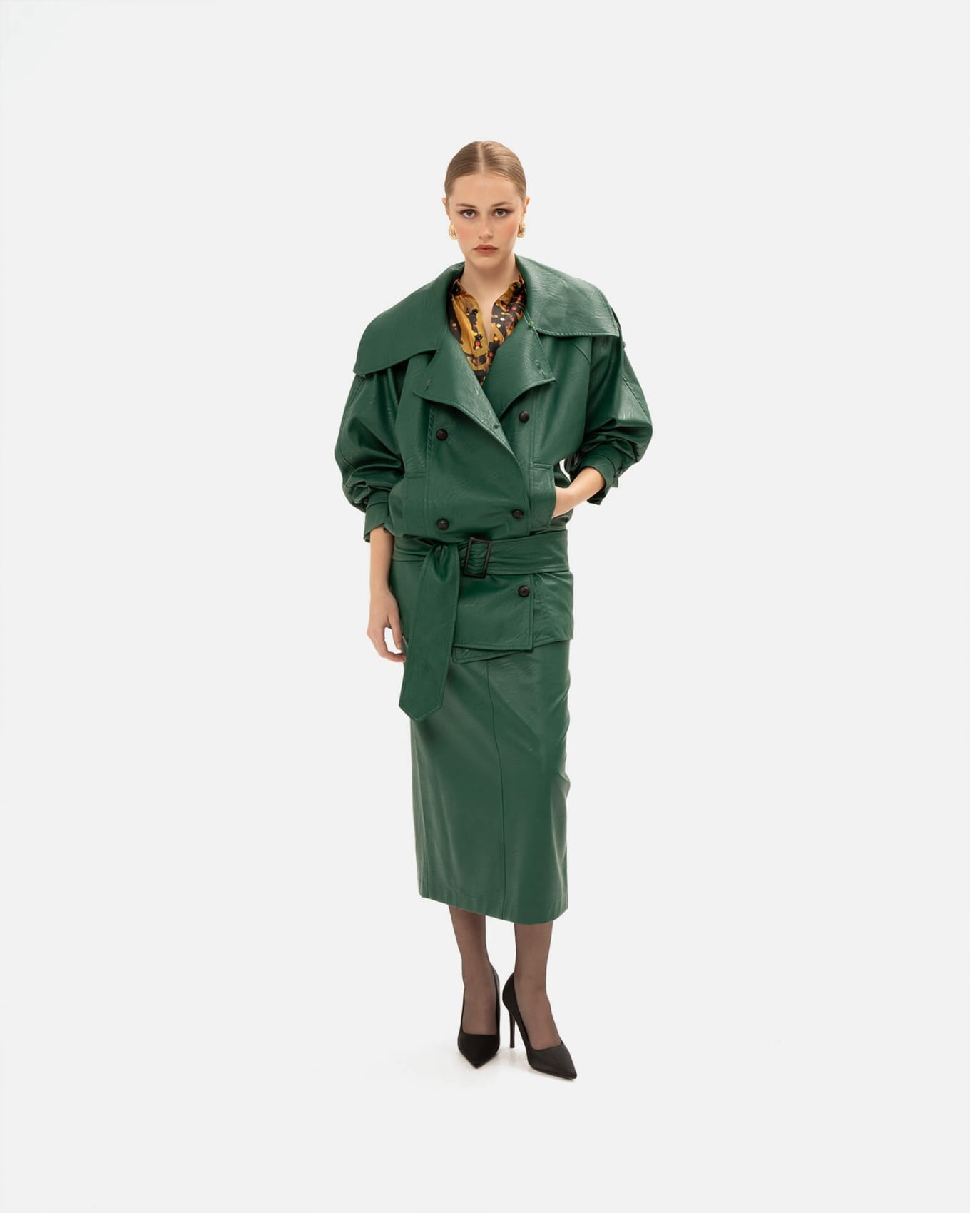 Picture of ALPINE GREEN FAUX LEATHER SKIRT