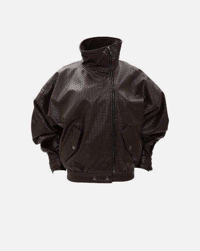 Picture of BROWN PANAMA WEAVE FAUX LEATHER JACKET