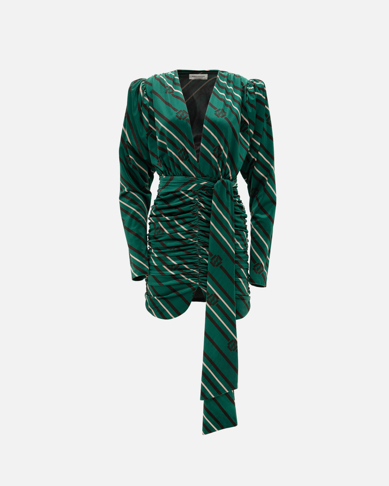 BLACK & GREEN STRIPED MINI DRESS | Vassia Kostara