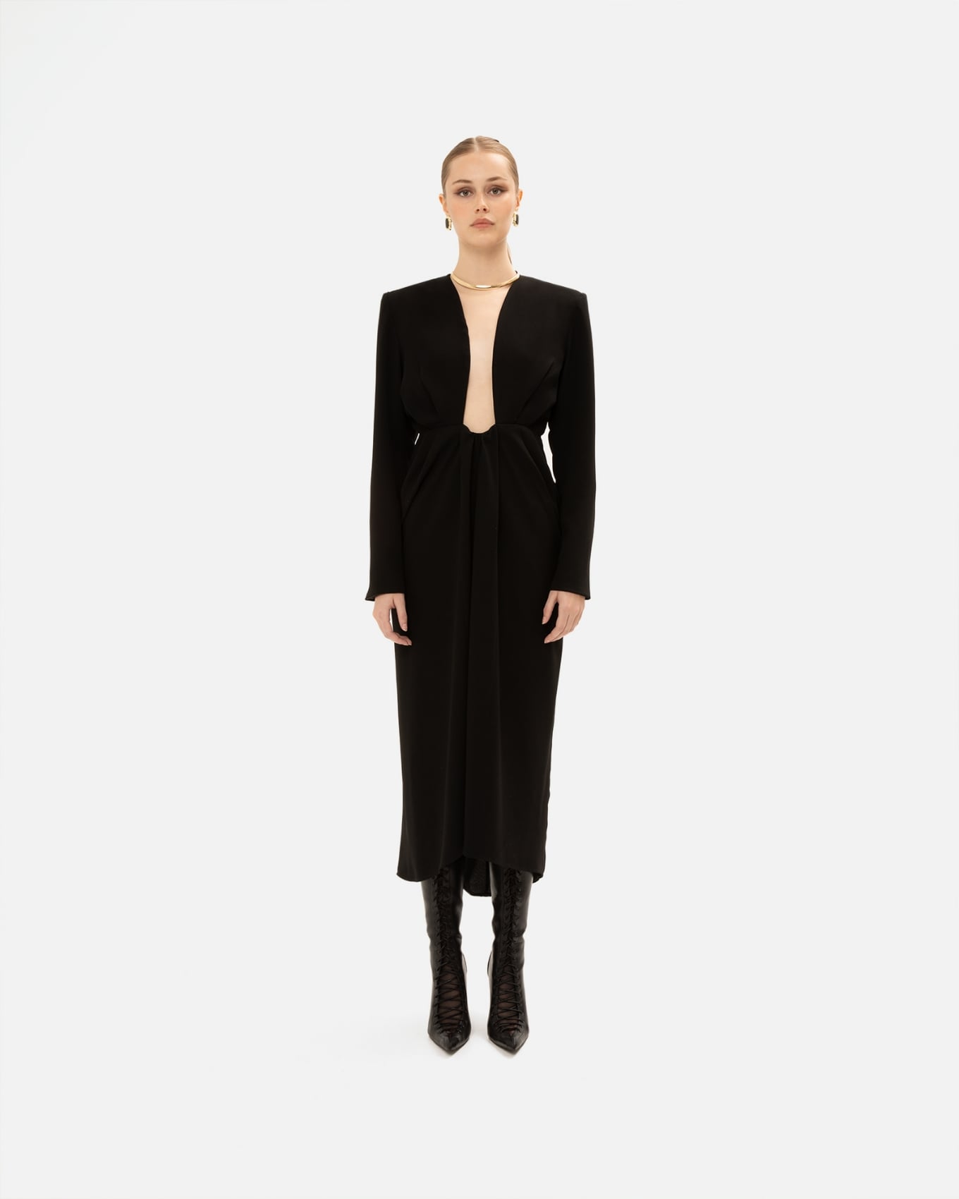 Picture of BLACK SATIN MIDI DRESS