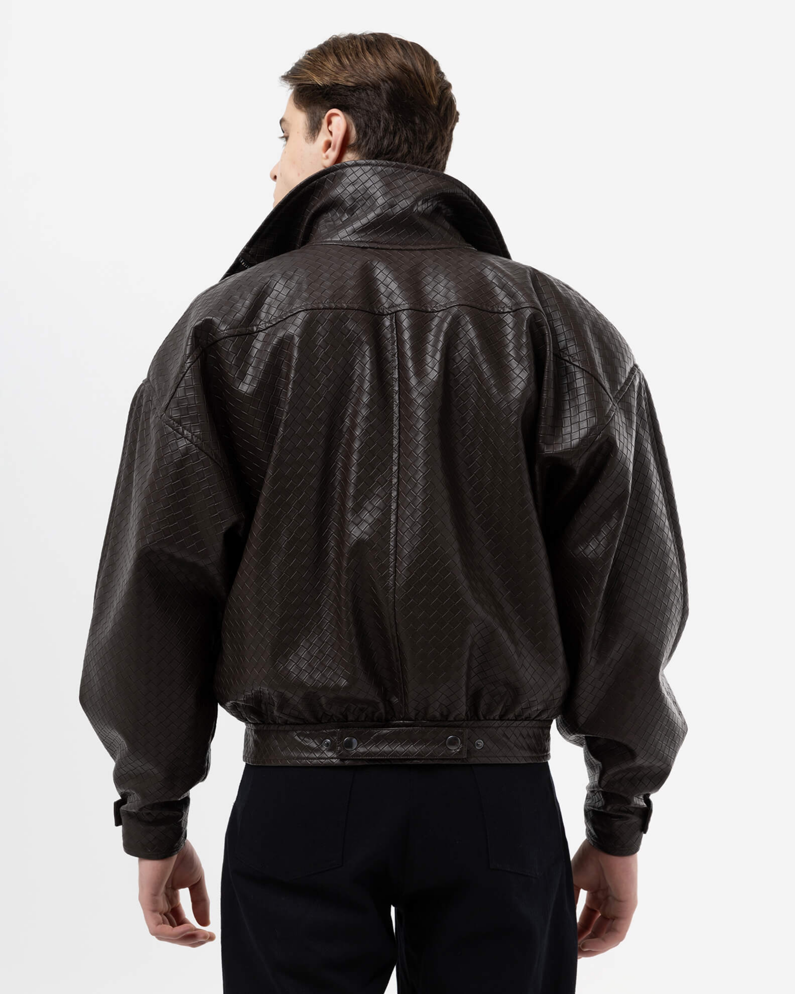 Picture of MEN'S BROWN PANAMA WEAVE FAUX LEATHER JACKET