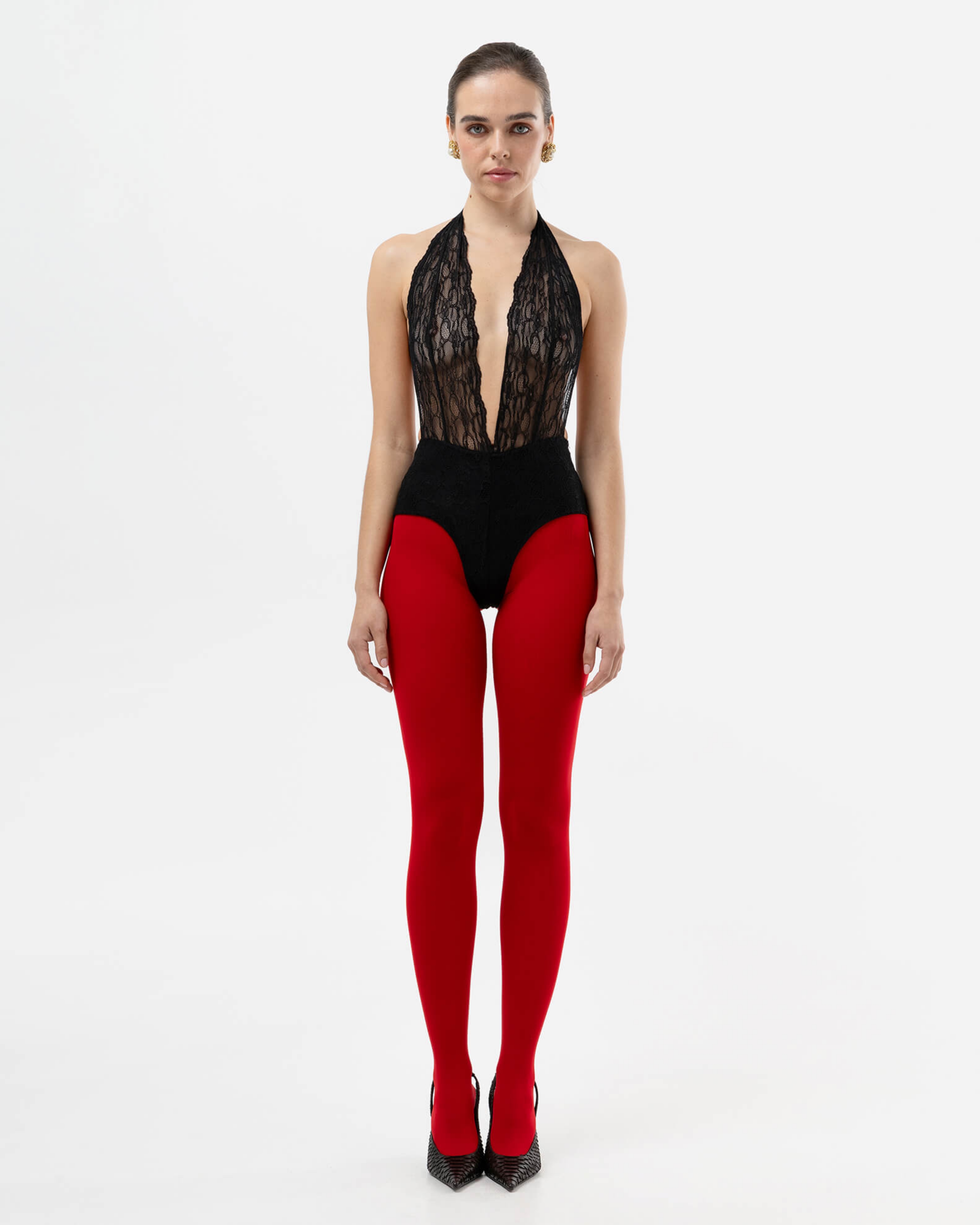 Picture of HALTER-NECK LACE BLACK BODYSUIT