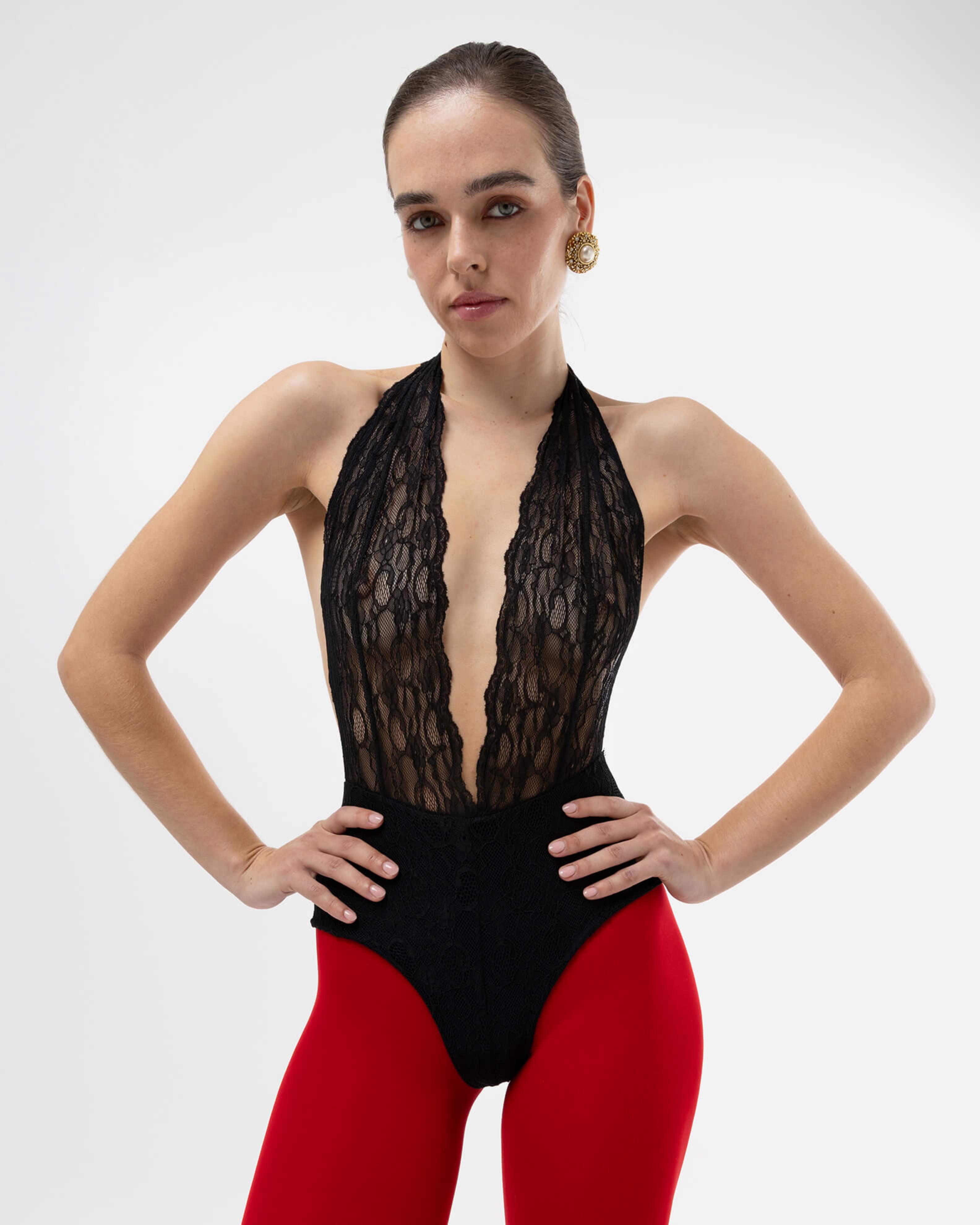 Picture of HALTER-NECK LACE BLACK BODYSUIT