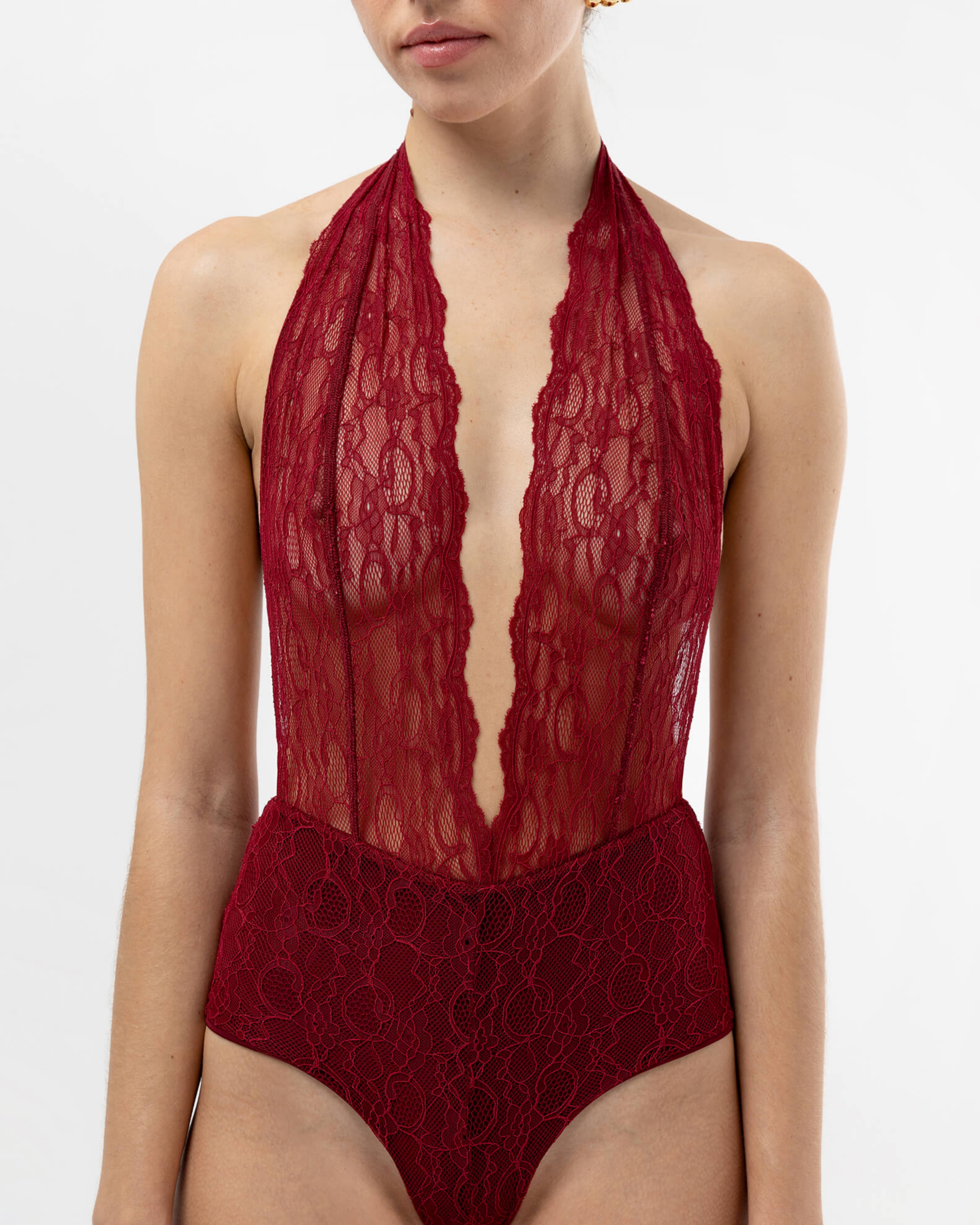 Picture of HALTER-NECK LACE BURGUNDY BODYSUIT
