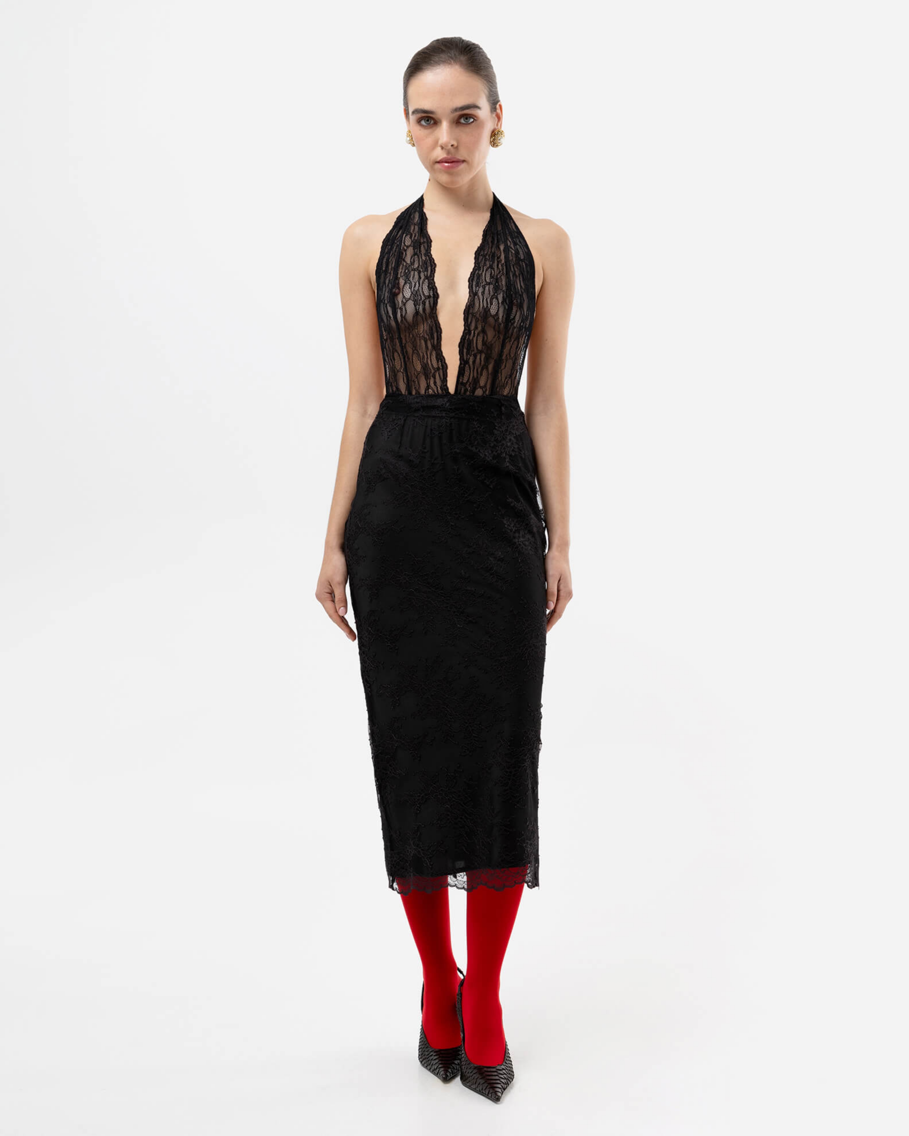 Picture of BLACK LACE MIDI SKIRT
