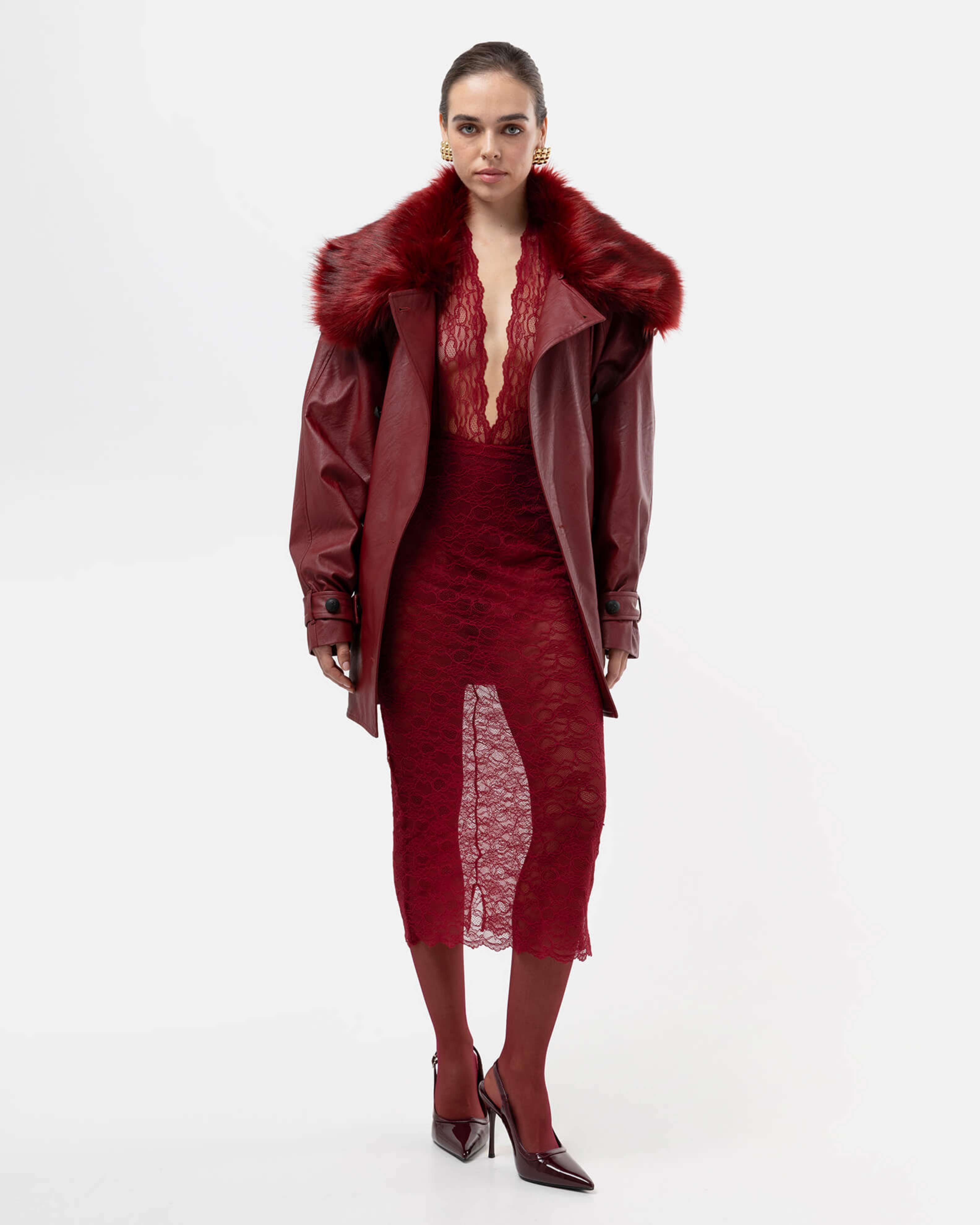 Picture of BURGUNDY FAUX LEATHER JACKET