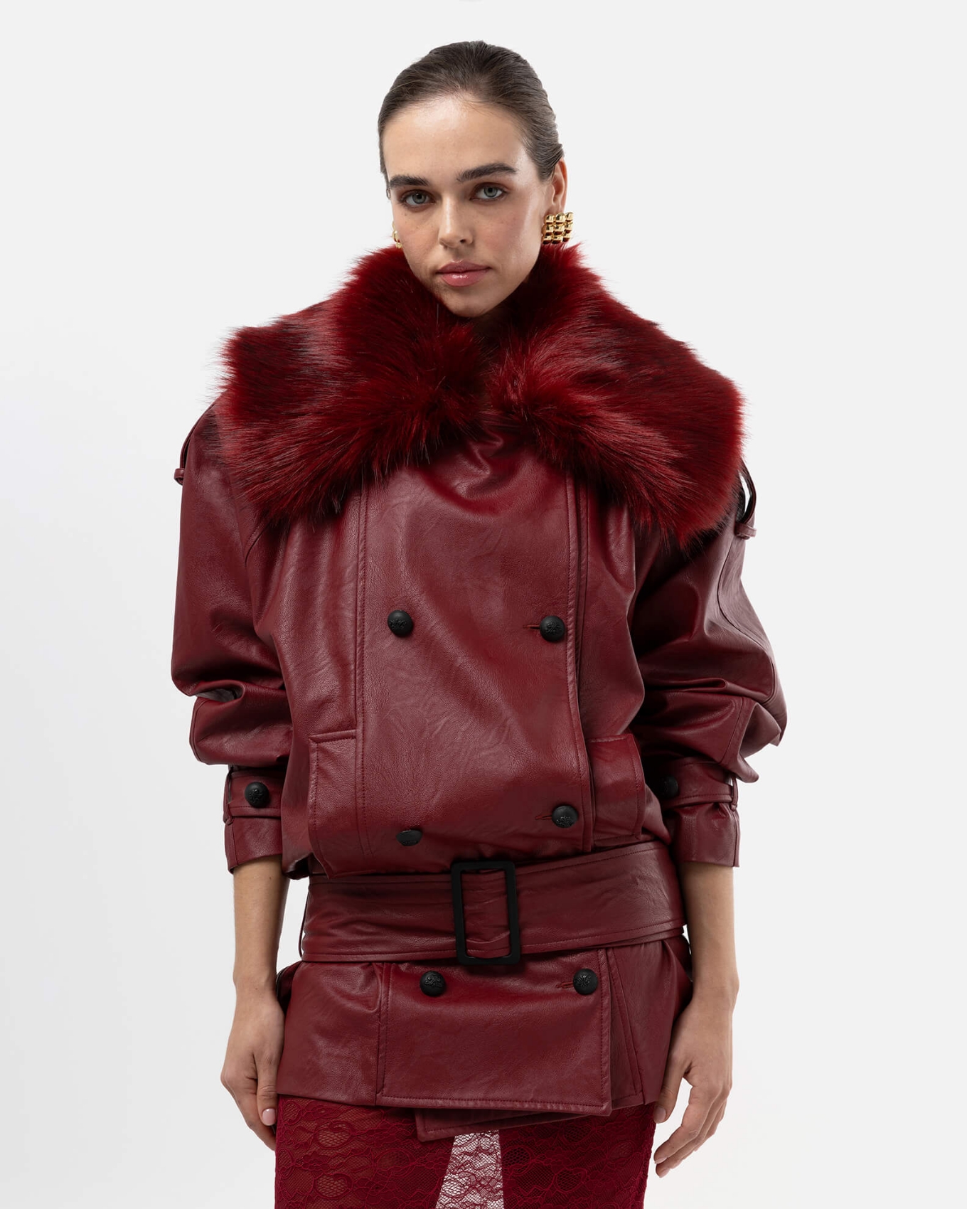 Picture of BURGUNDY FAUX LEATHER JACKET