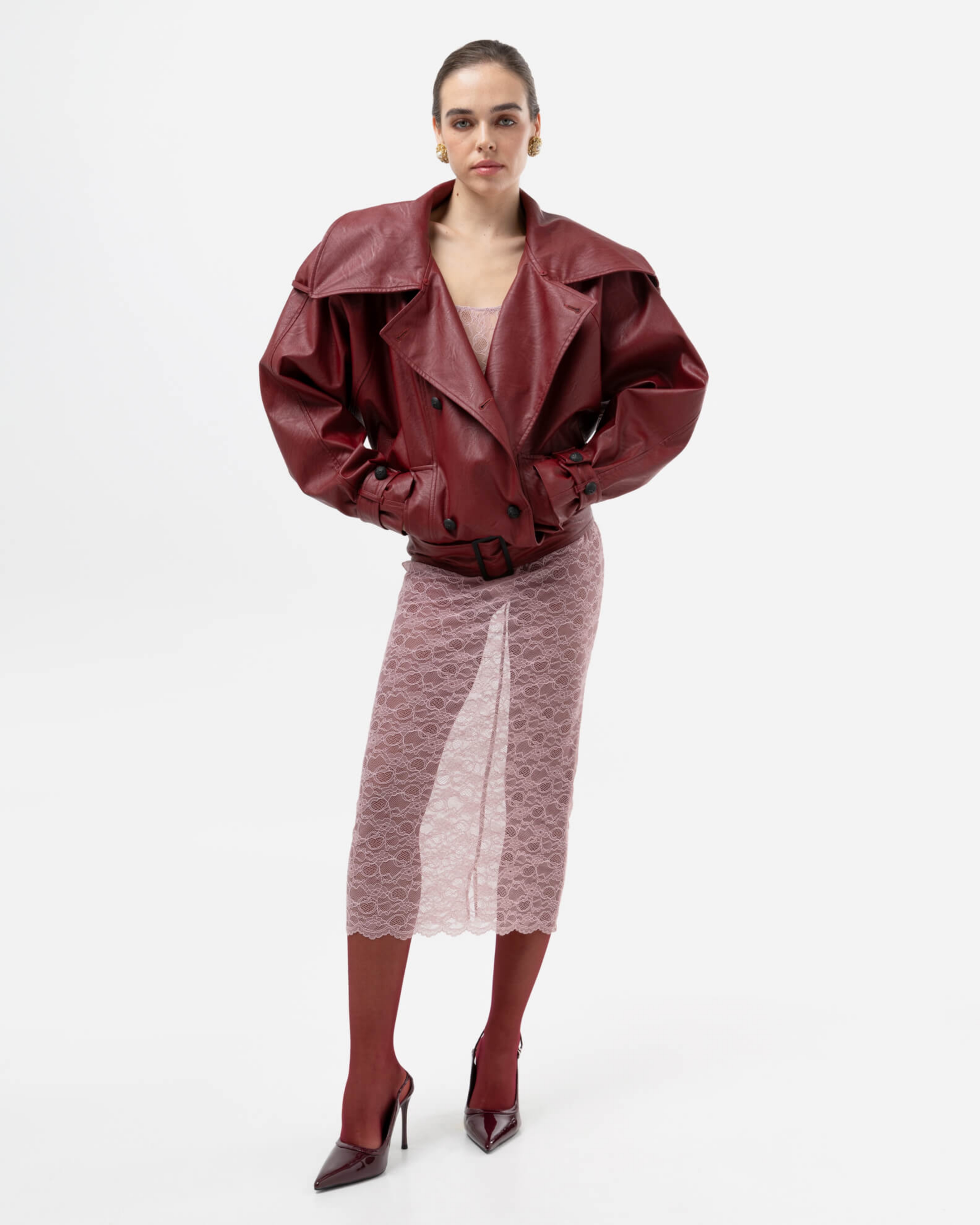 Picture of BURGUNDY FAUX LEATHER JACKET