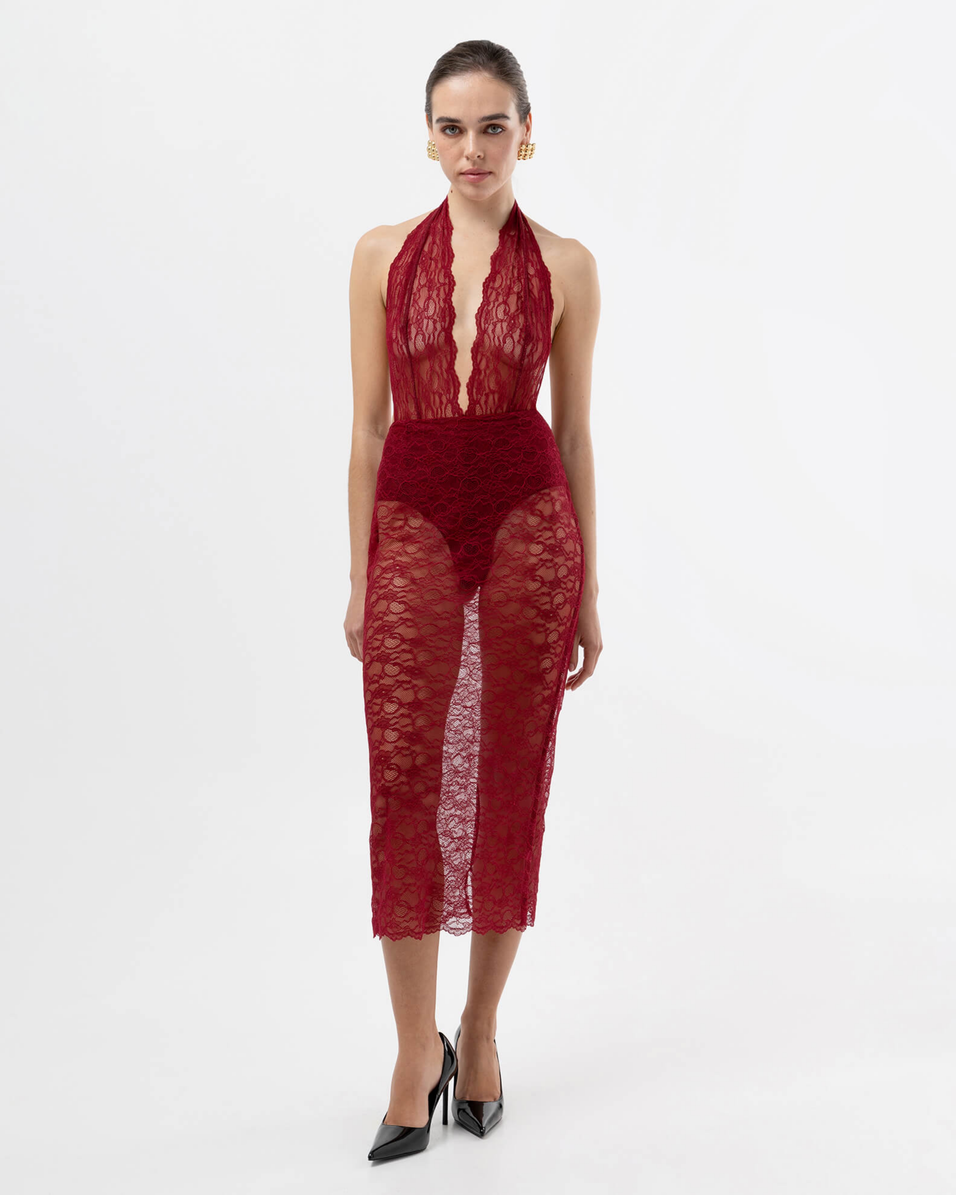 Picture of LACE BURGUNDY MIDI SKIRT