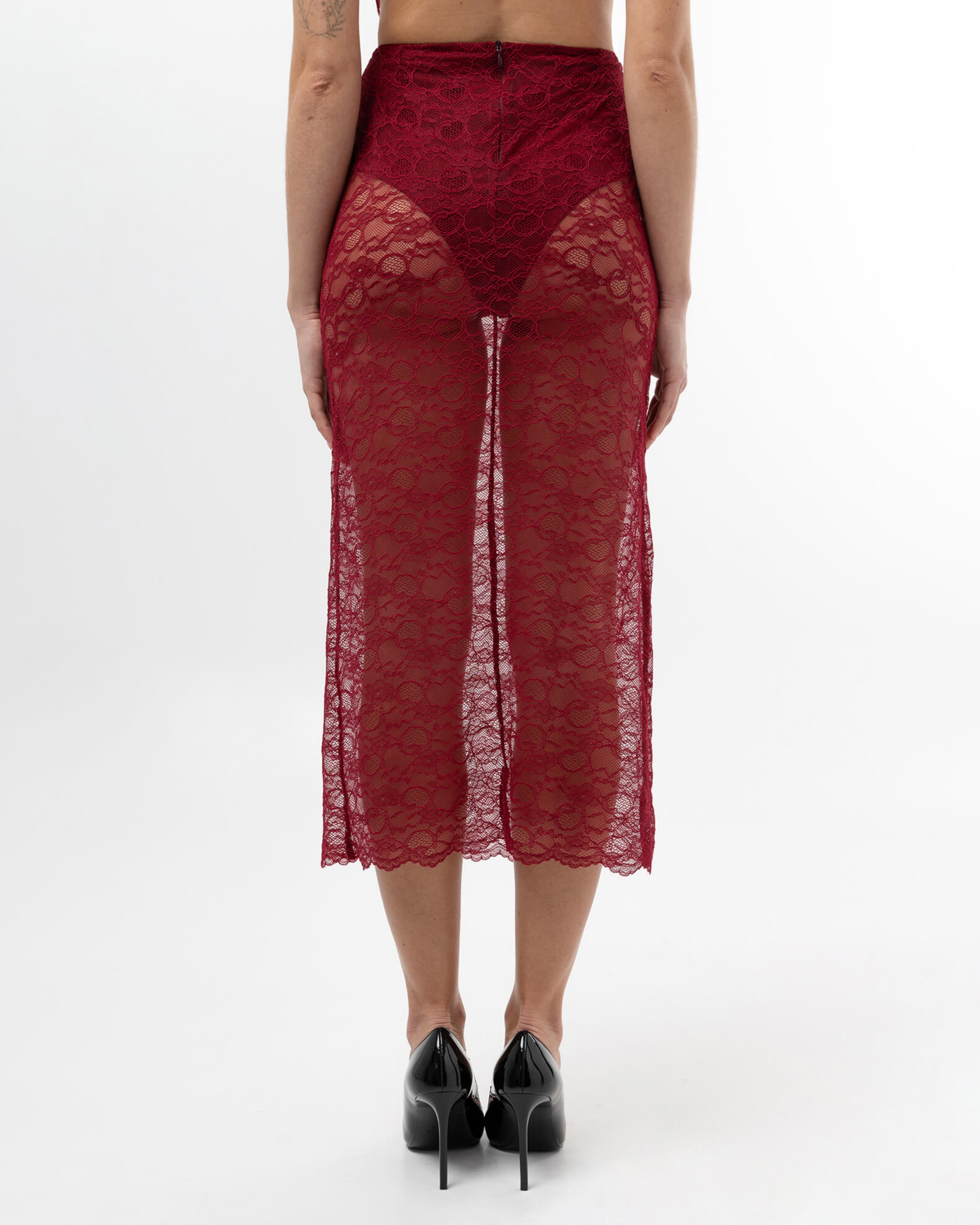 Picture of LACE BURGUNDY MIDI SKIRT