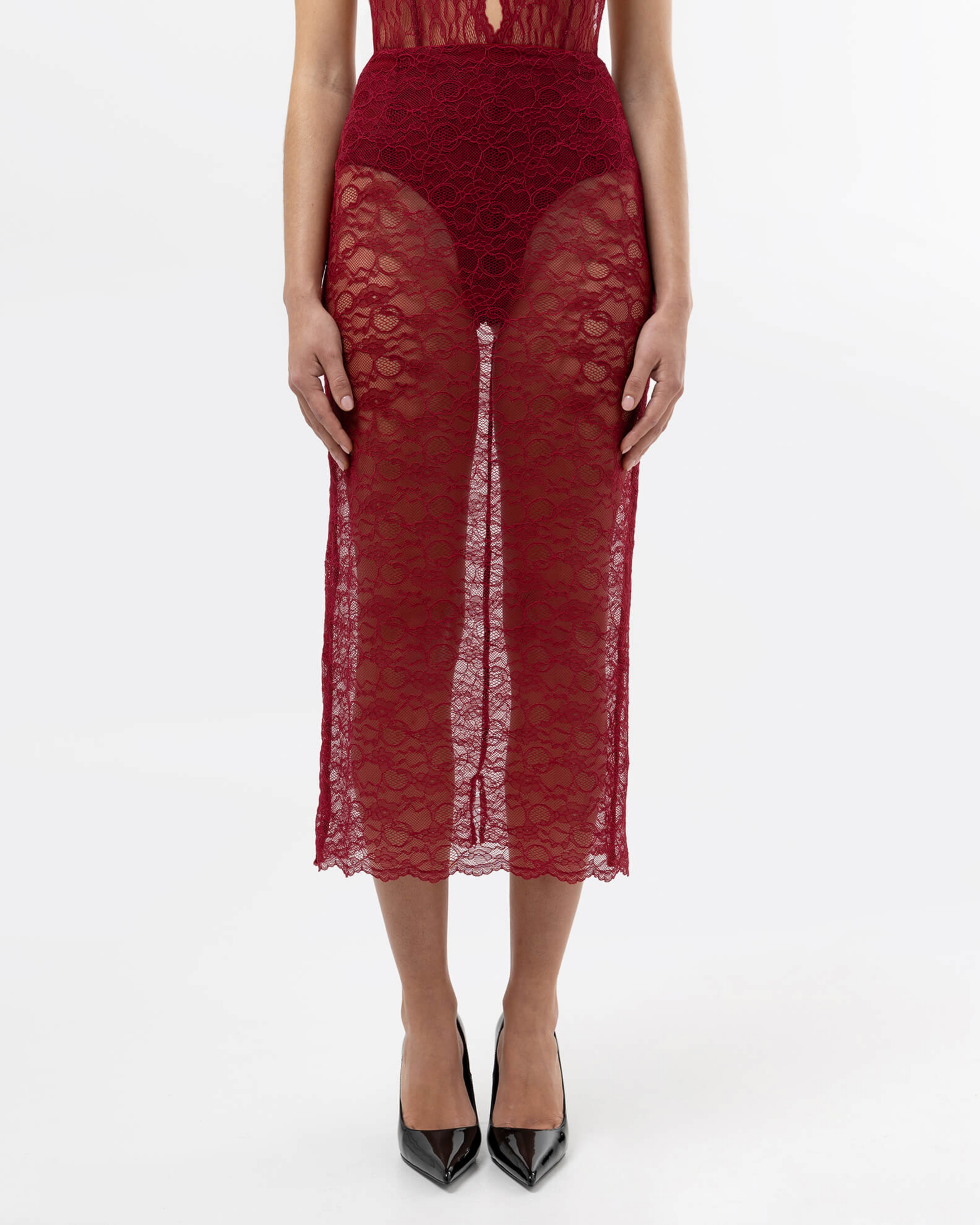 Picture of LACE BURGUNDY MIDI SKIRT