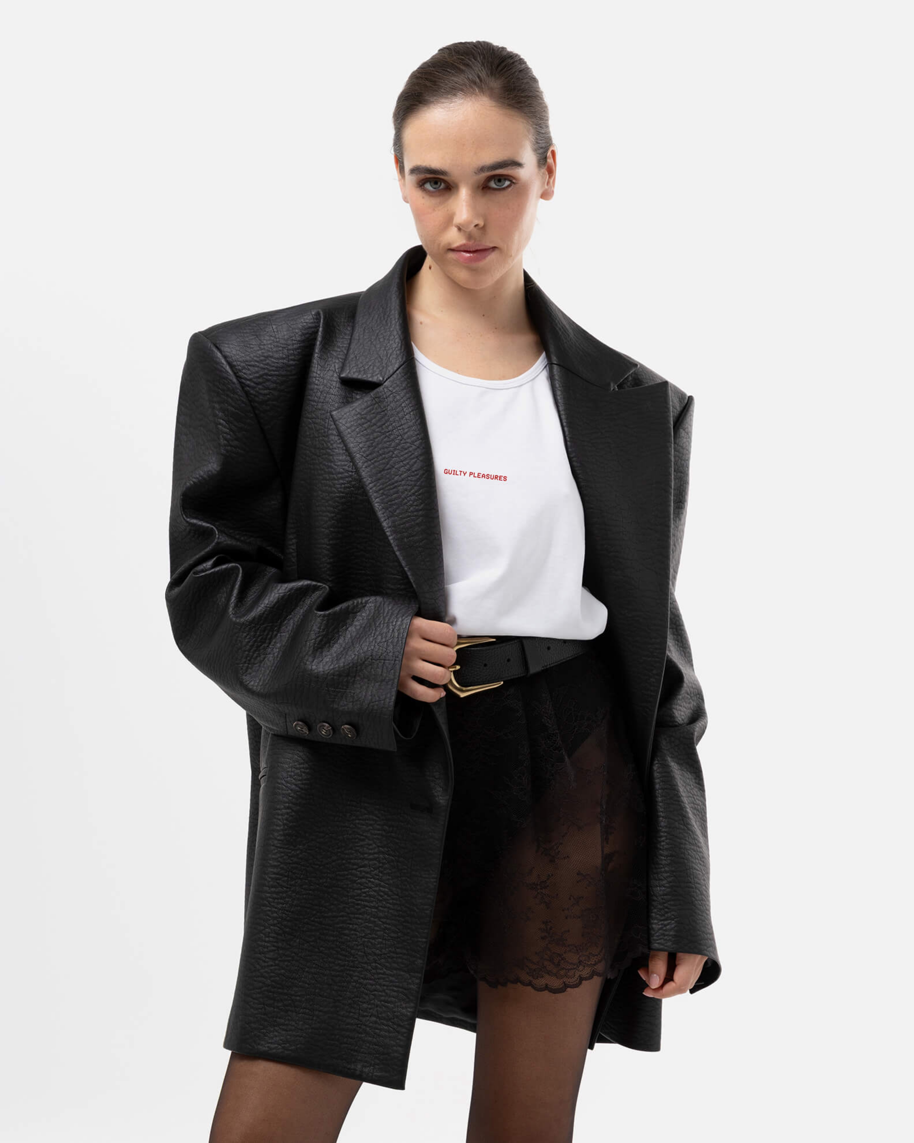 Picture of BLACK FAUX LEATHER BLAZER