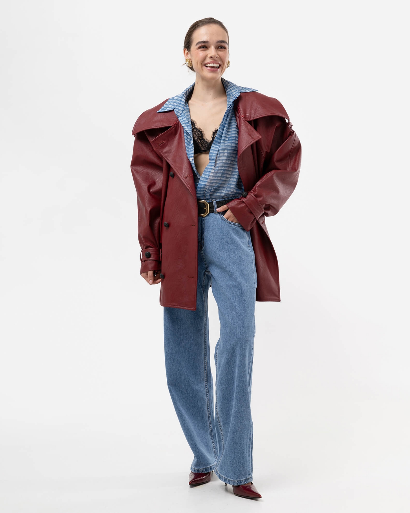 Picture of BURGUNDY FAUX LEATHER JACKET