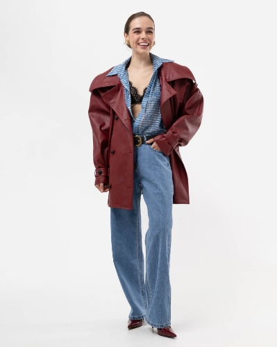 Picture of BURGUNDY FAUX LEATHER JACKET