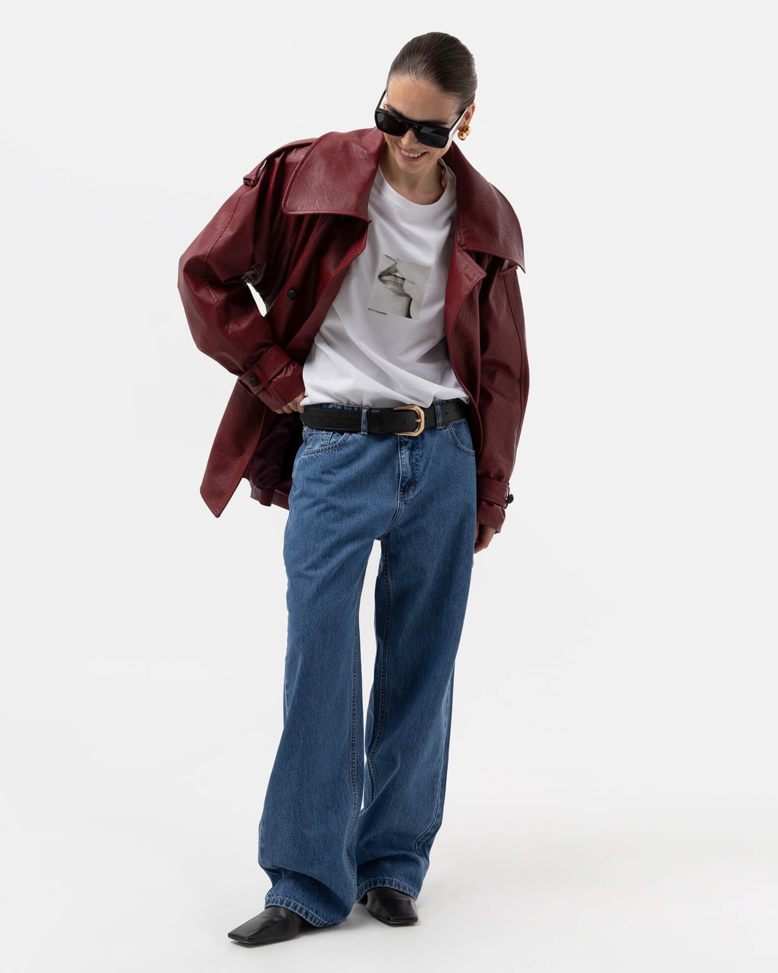 Picture of BURGUNDY FAUX LEATHER JACKET