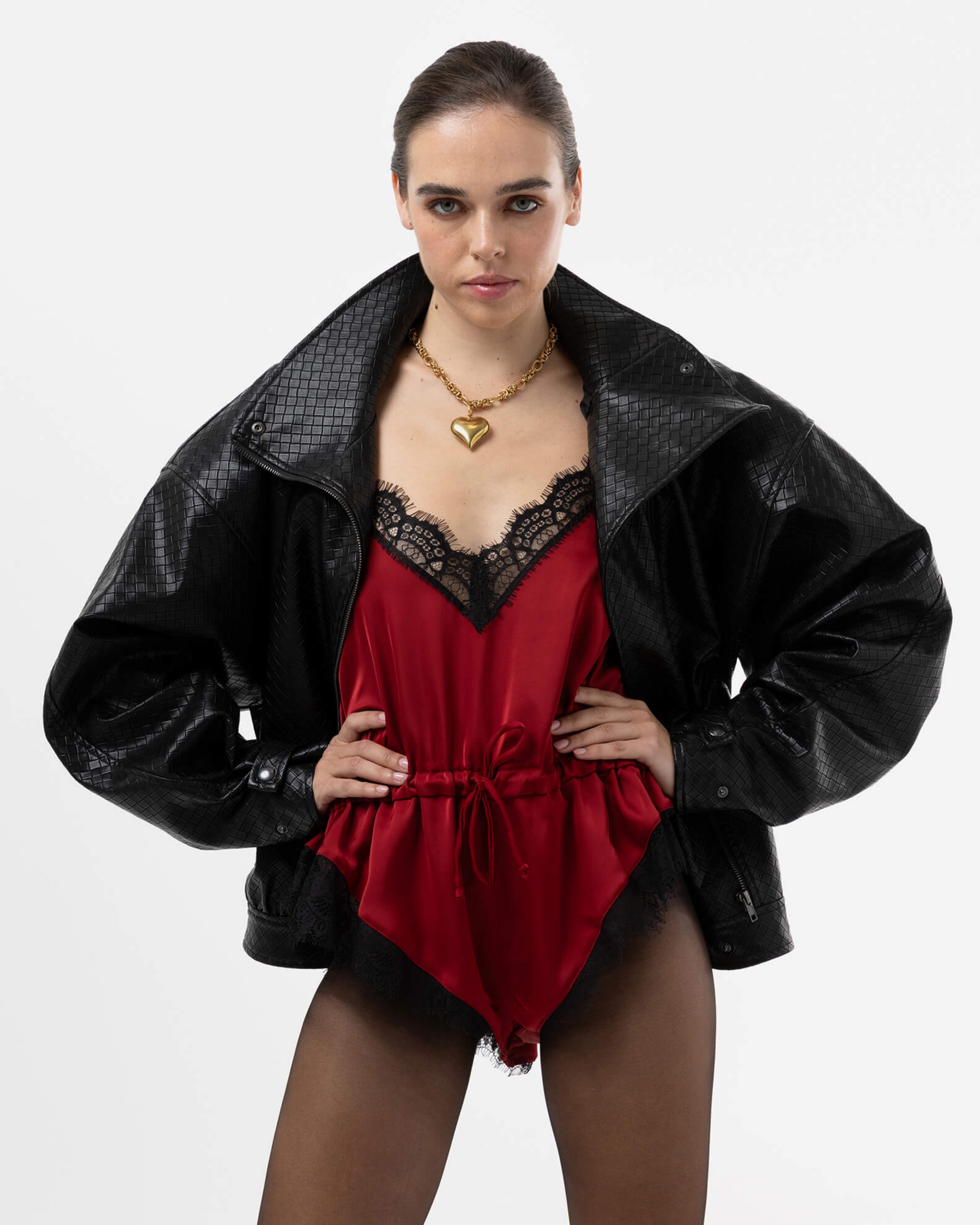 Picture of PANAMA WEAVE BLACK BOMBER JACKET