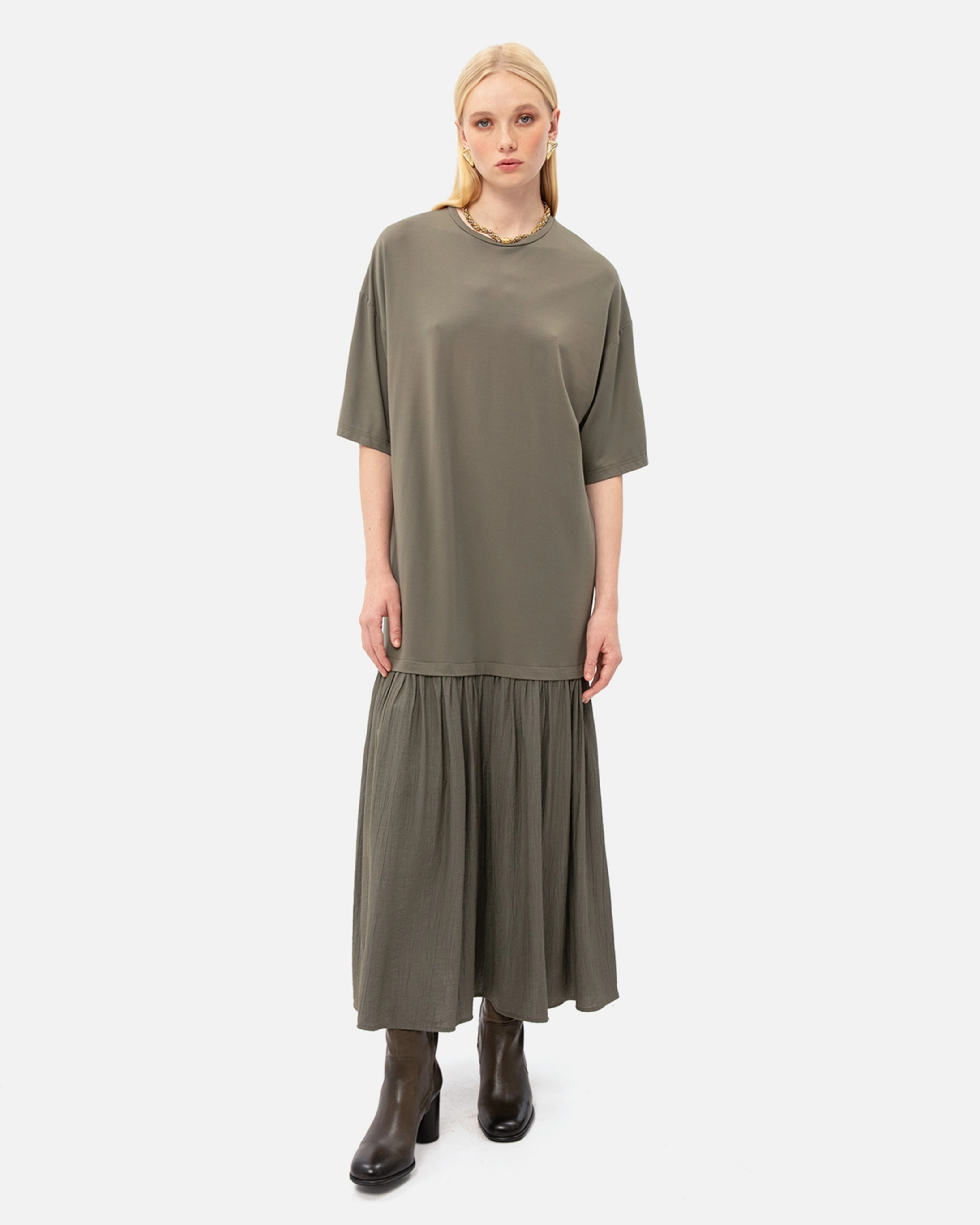 Picture of OLIVE PANELLED MIDI DRESS