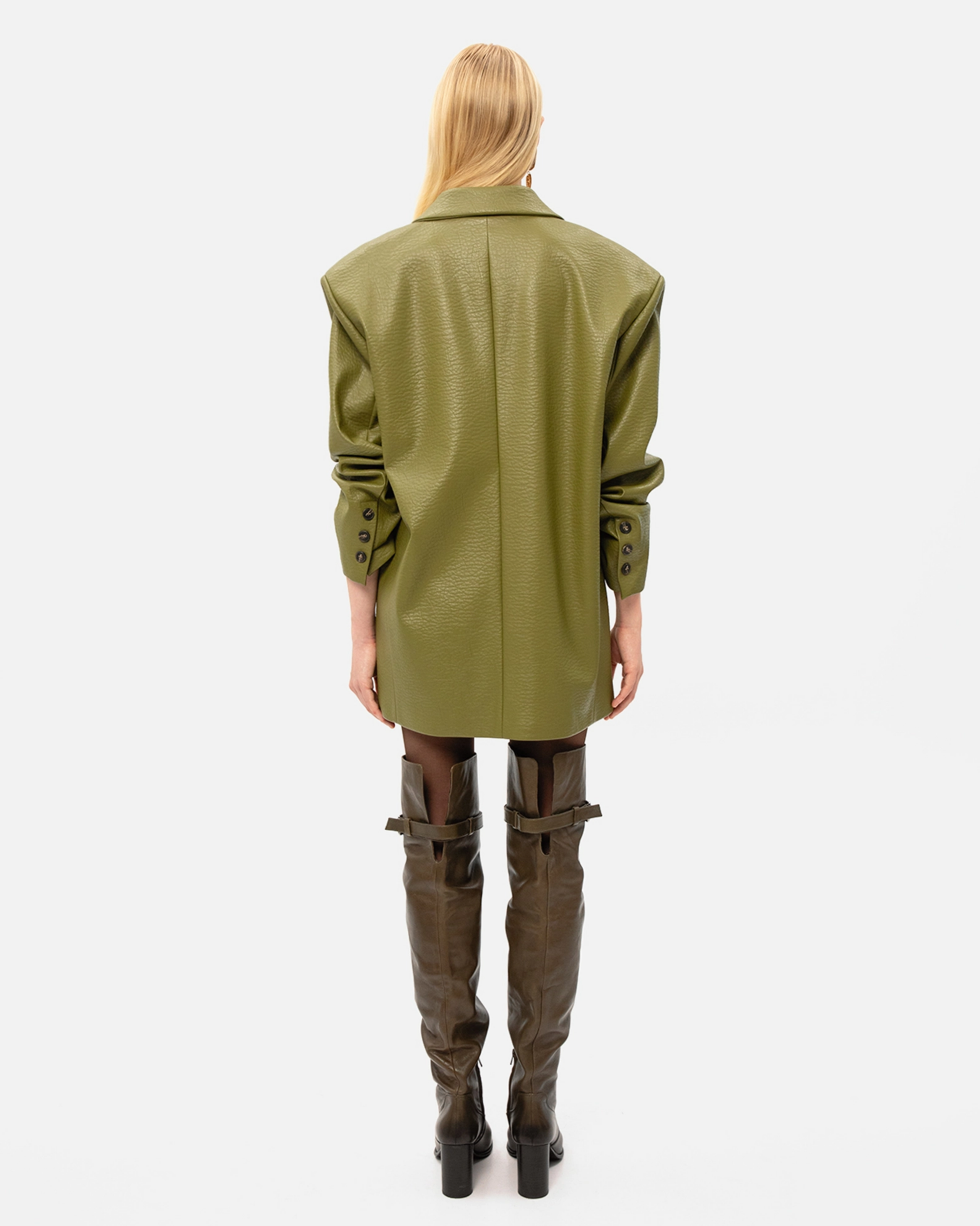 Picture of OLIVE FAUX LEATHER BLAZER