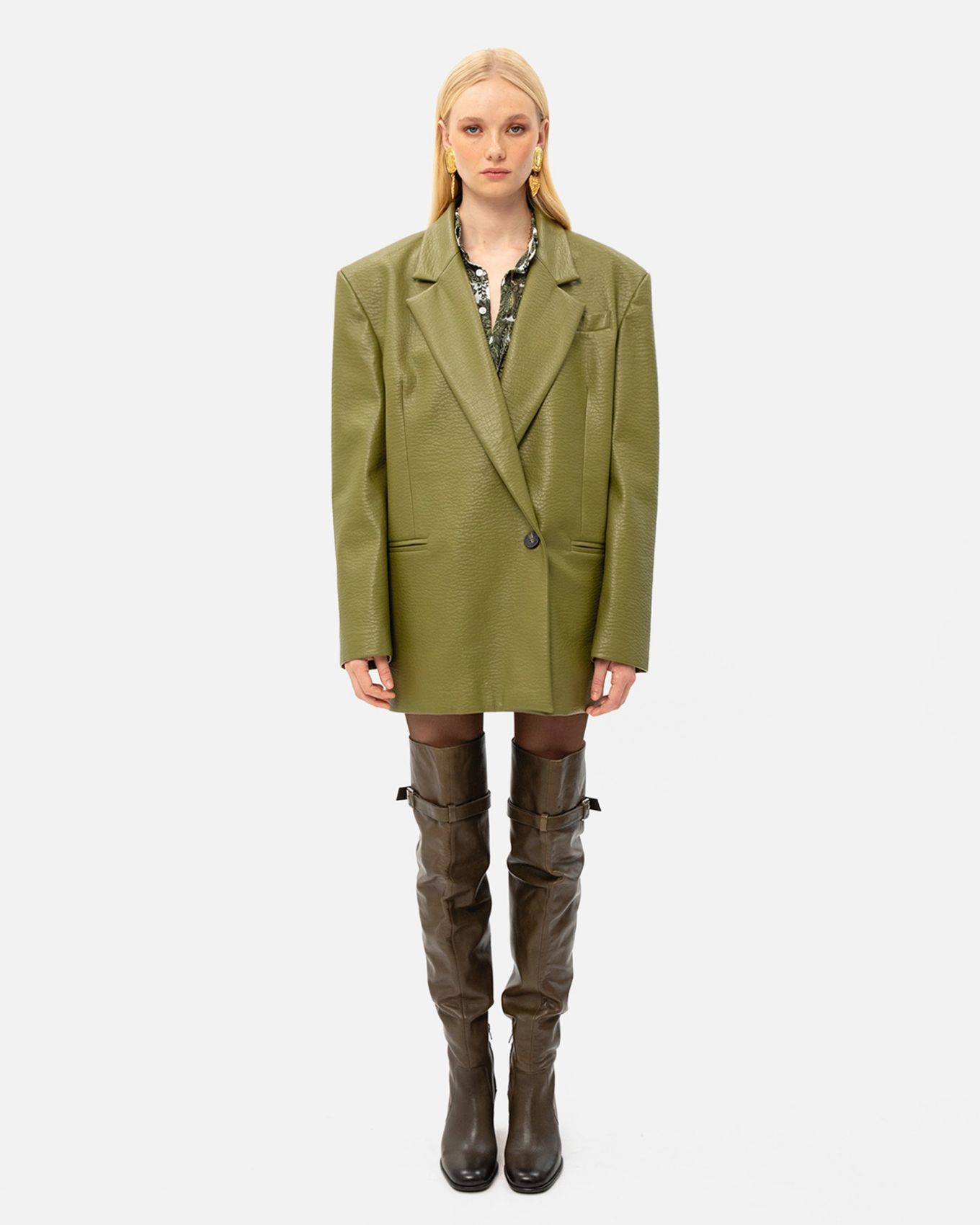 Picture of OLIVE FAUX LEATHER BLAZER