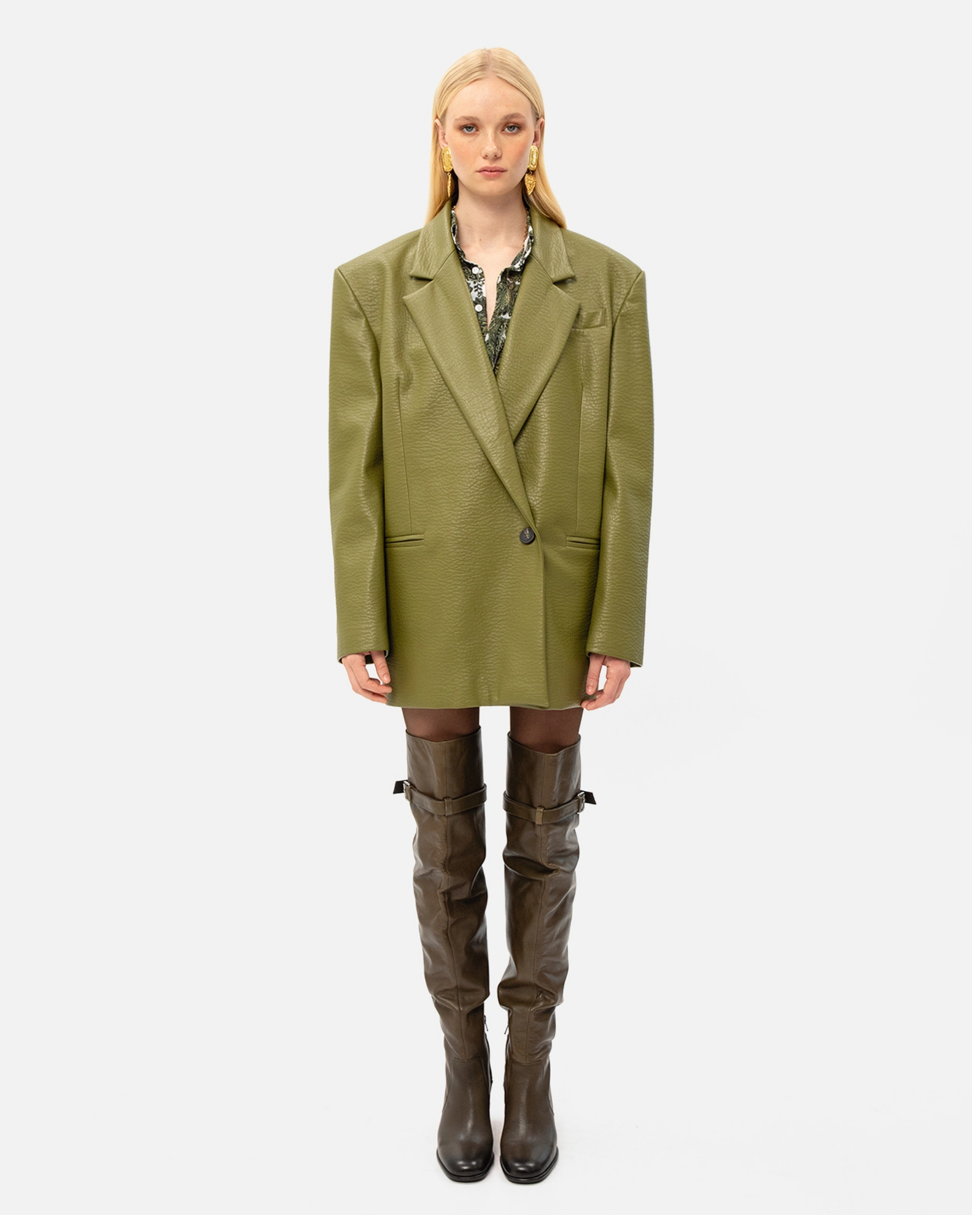 Picture of OLIVE FAUX LEATHER BLAZER