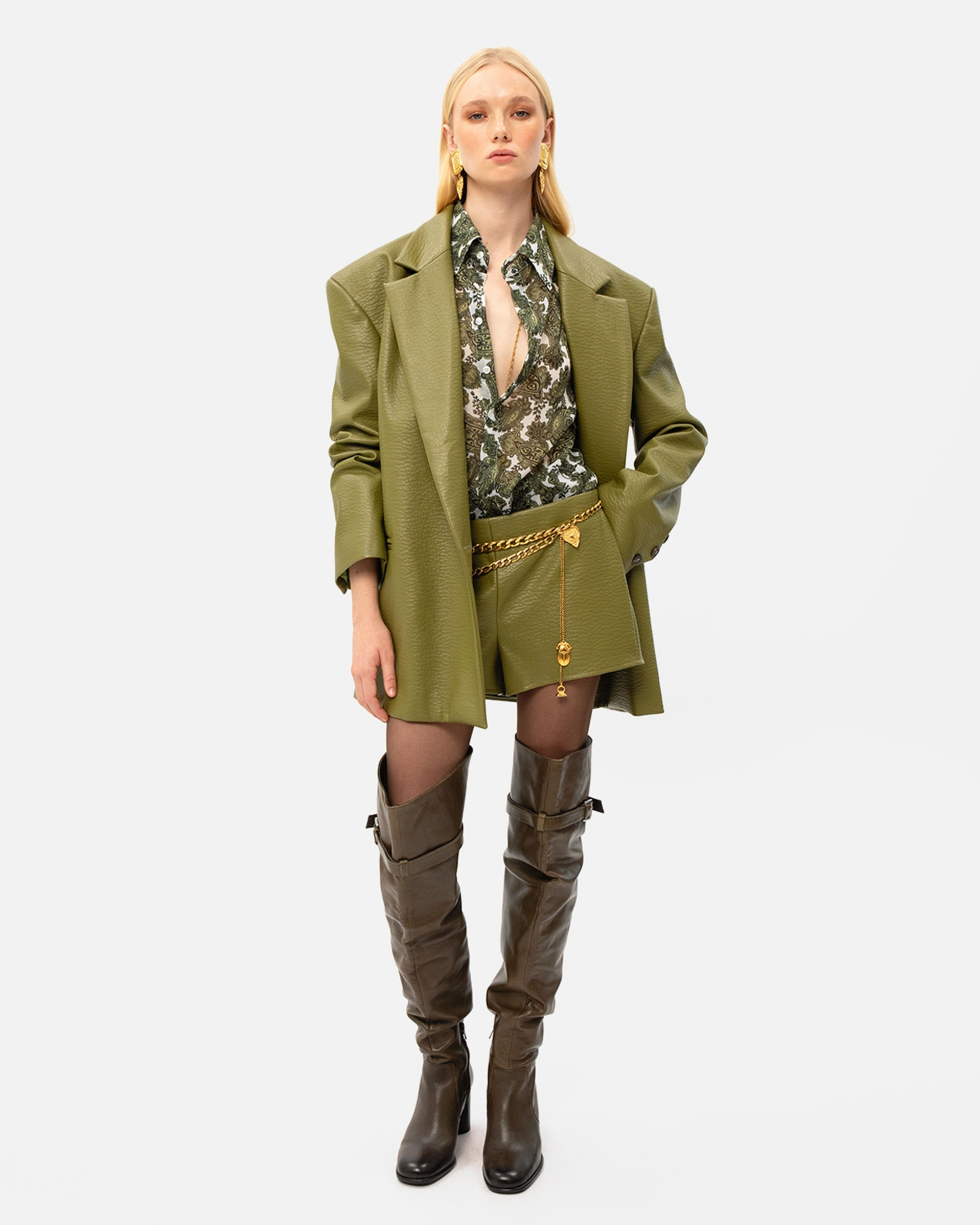 Picture of OLIVE FAUX LEATHER SHORTS