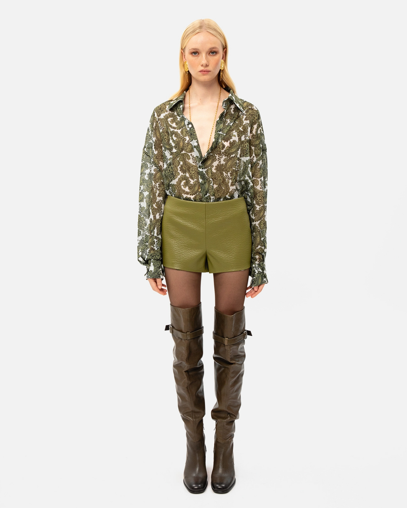 Picture of OLIVE FAUX LEATHER SHORTS