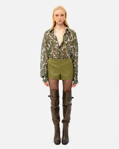Picture of OLIVE FAUX LEATHER SHORTS