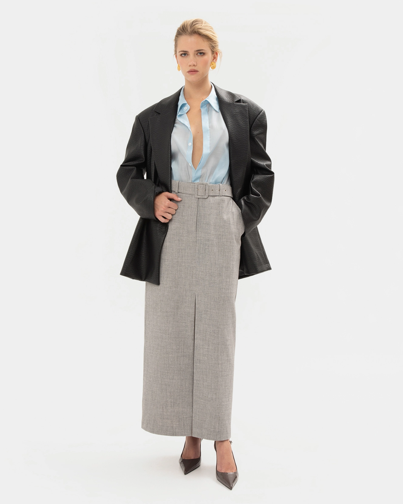 Picture of GREY STRAIGHT-LINE SKIRT