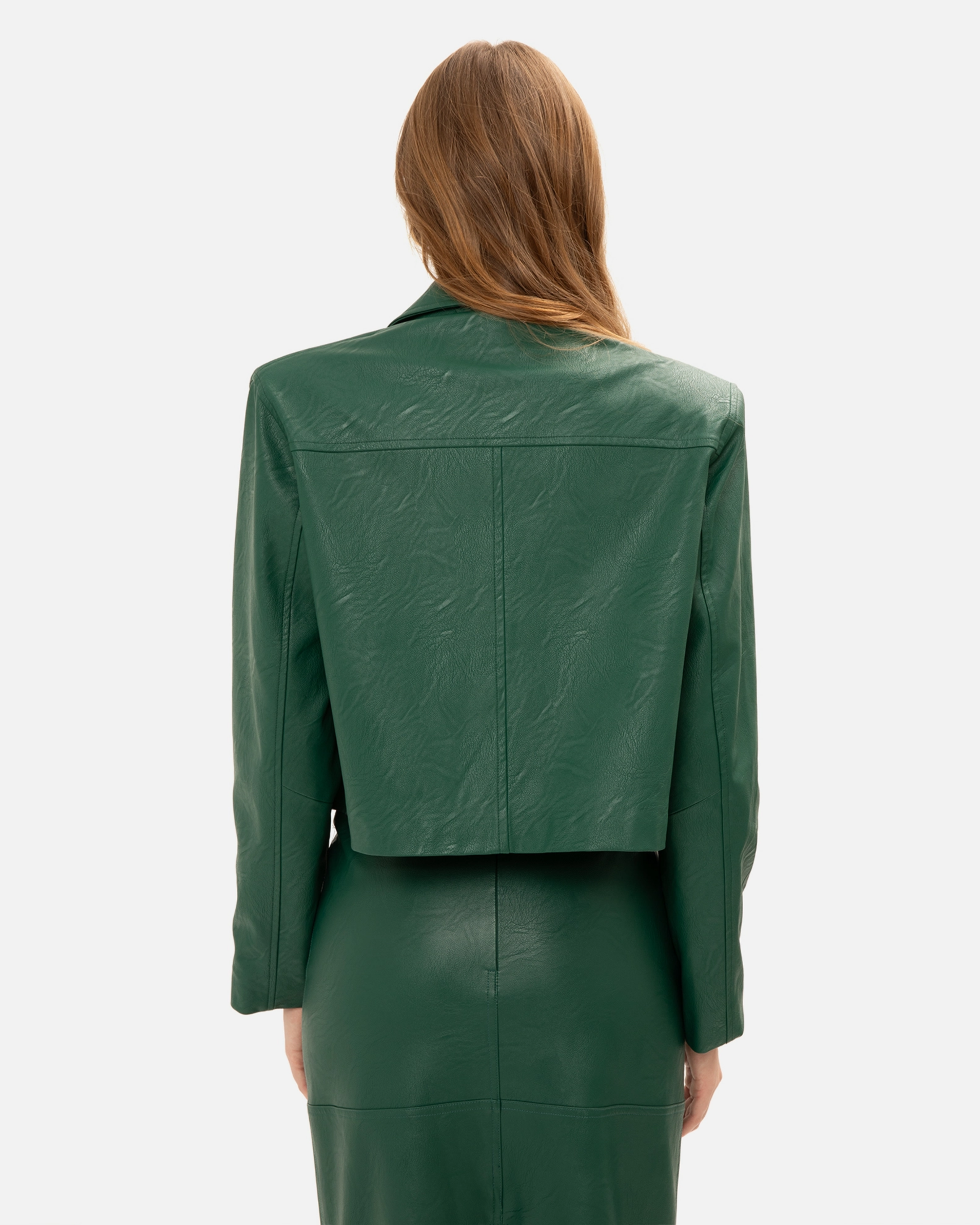 Picture of ALPINE GREEN FAUX LEATHER CROP JACKET