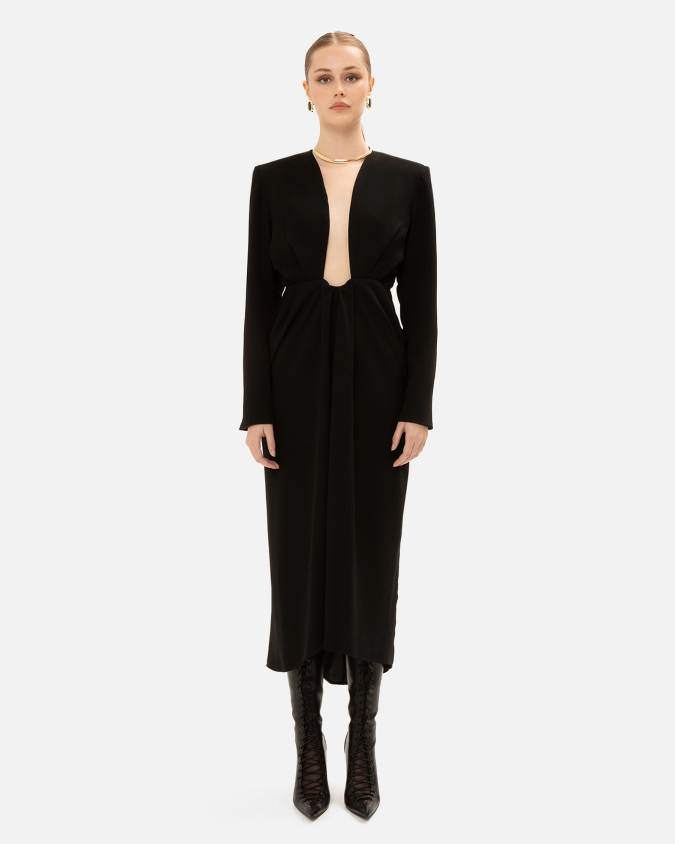 Picture of BLACK SATIN MIDI DRESS