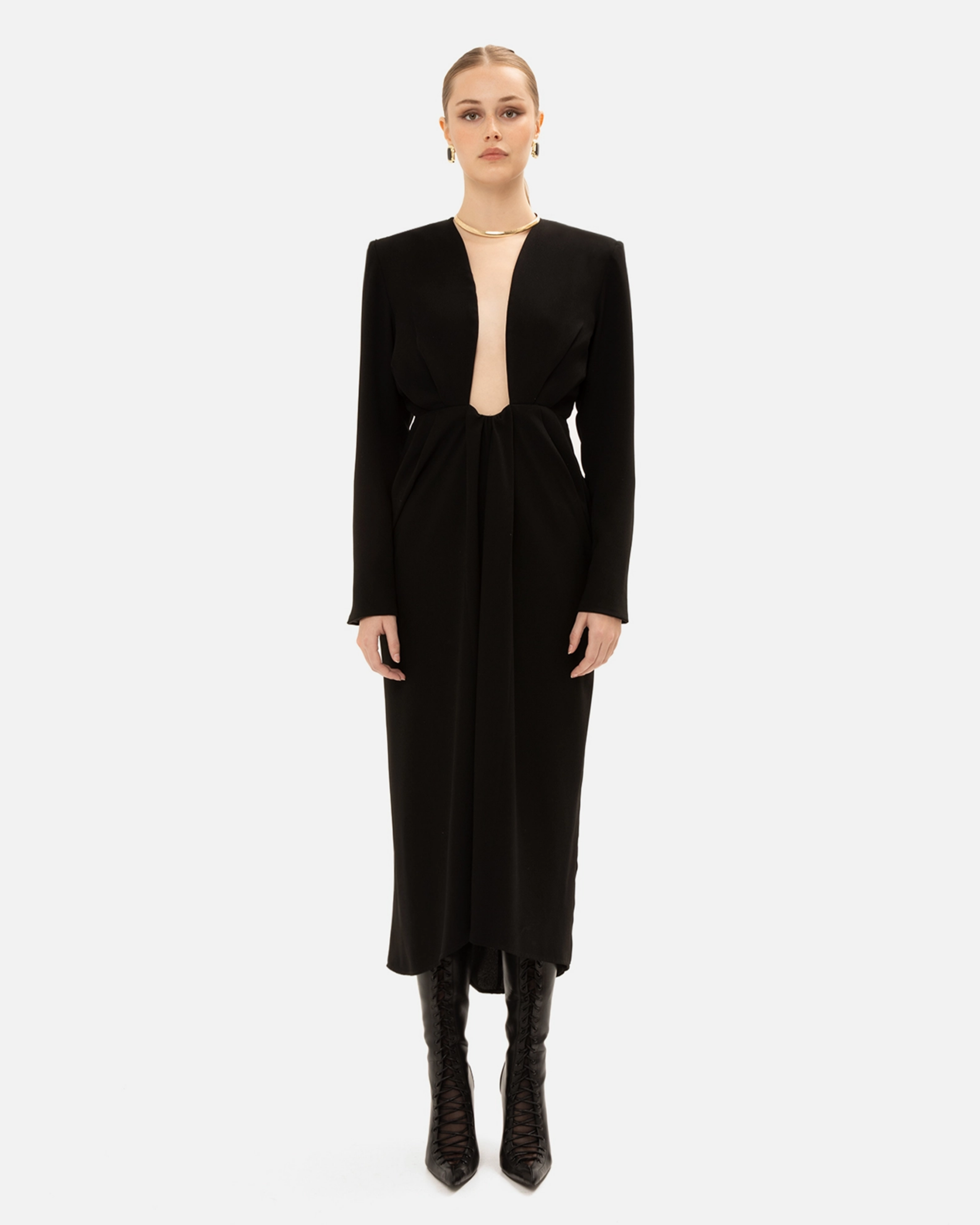 Picture of BLACK SATIN MIDI DRESS