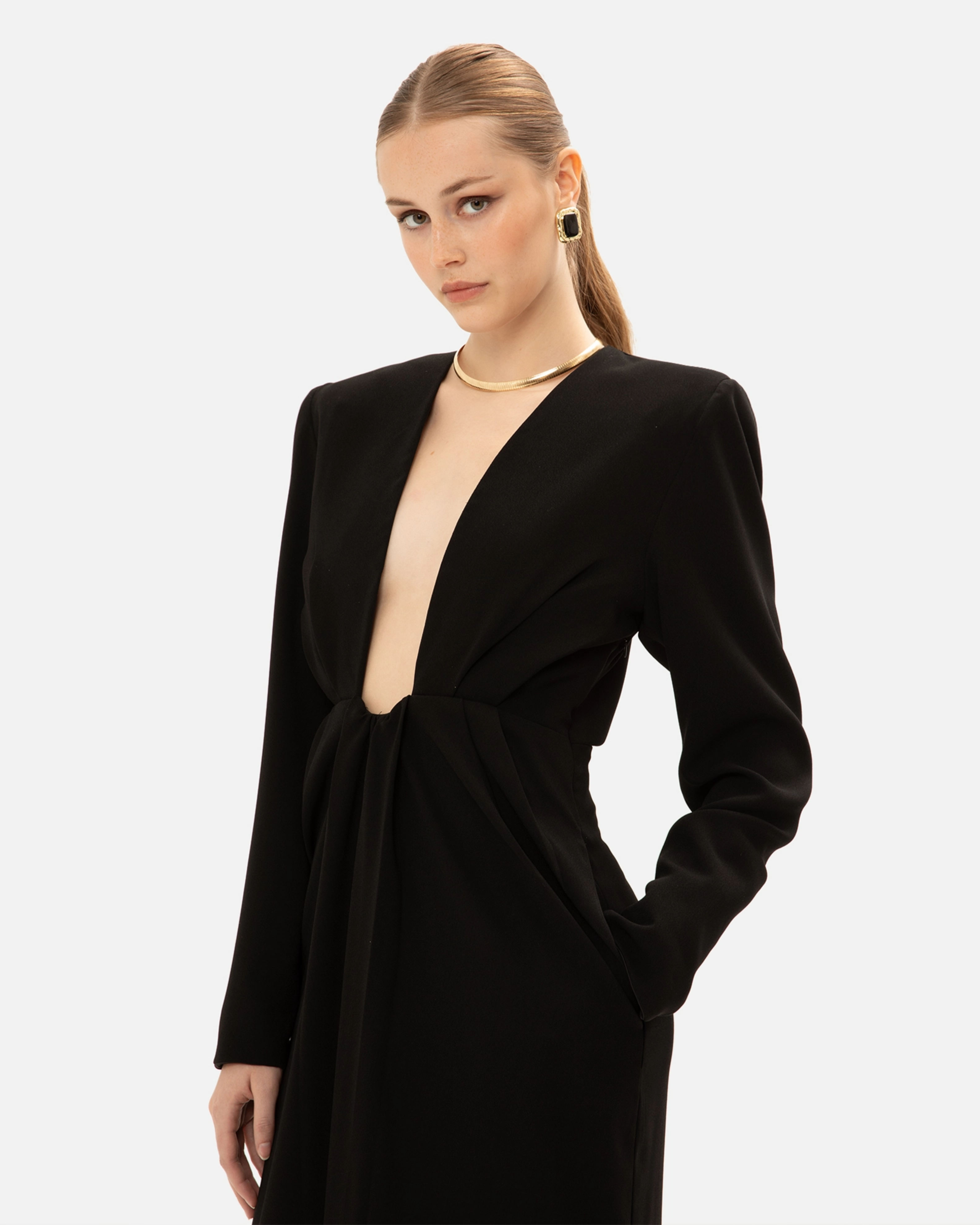 Picture of BLACK SATIN MIDI DRESS